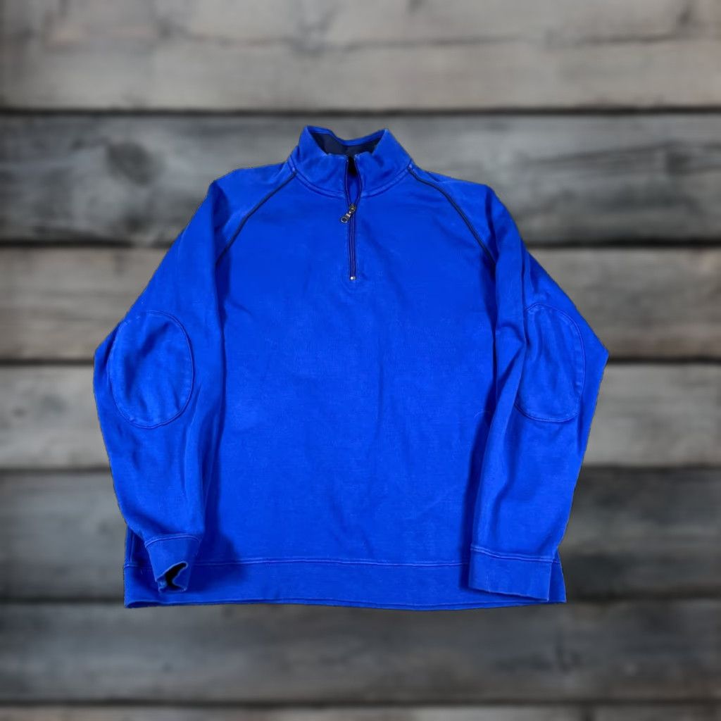 Orvis VINTAGE Orvis Signature Collection 1/4 Zip Sweater Men’s Large Blue Elbow Patches Pima Cotton Knit Pullover Size US L / EU 52-54 / 3 - 1 Thumbnail
