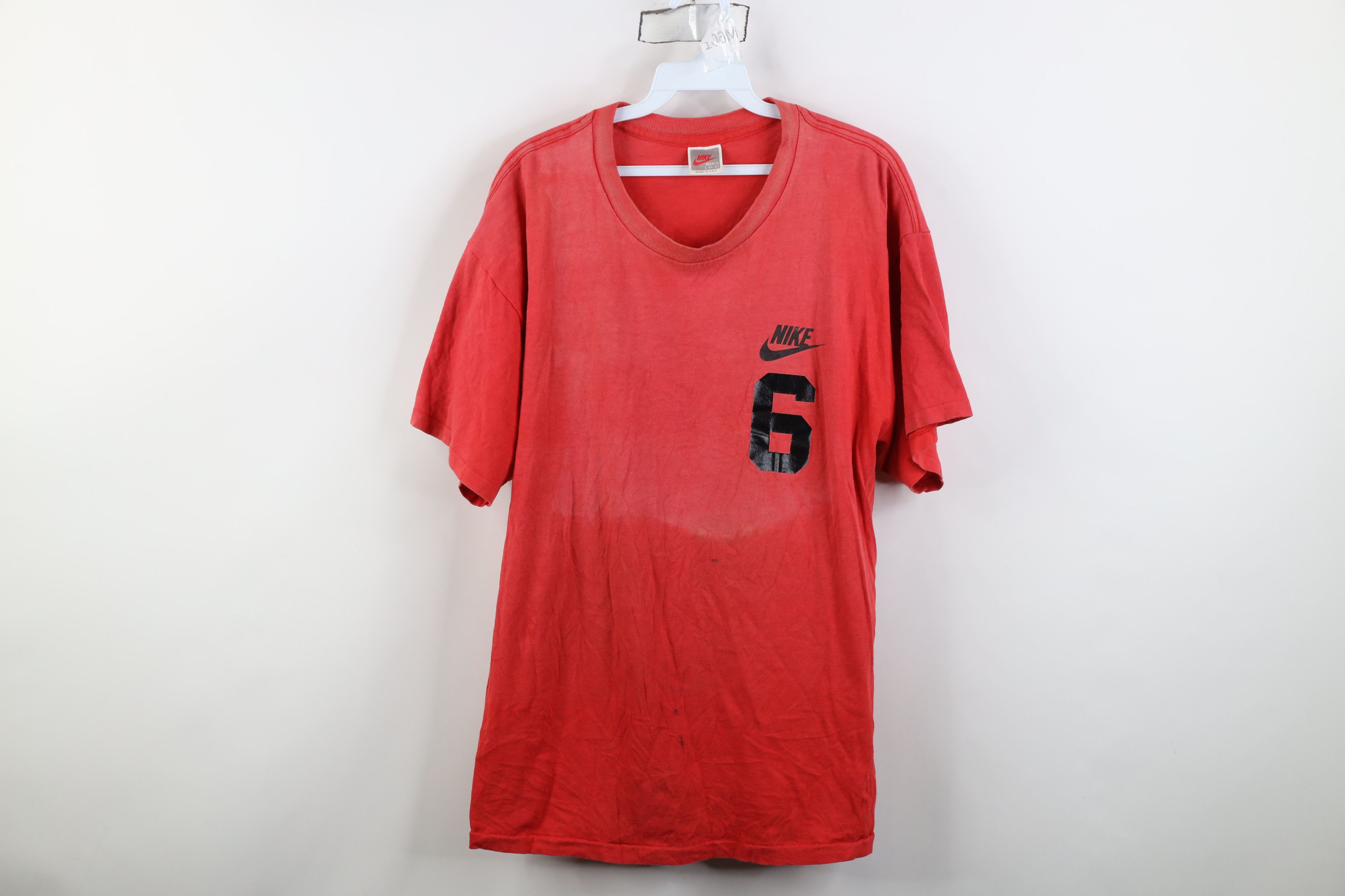 Nike Vintage 80s 90s Nike Spell Out Sun Faded T-Shirt Red USA Size US L / EU 52-54 / 3 - 1 Thumbnail