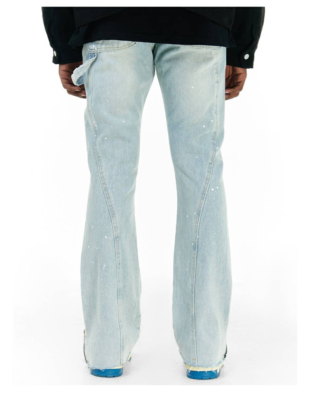 patchwork flared damaged paint jeans