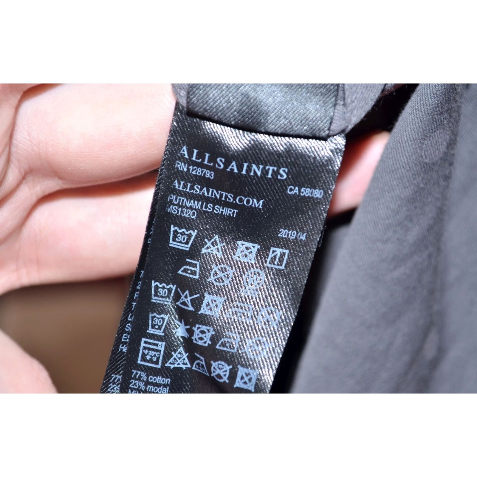 Allsaints ALLSAINTS Putnam Polka Dot Shirt Mens Cotton Modal Long Sleeve Dark Grey Size S Size US S / EU 44-46 / 1 - 8 Thumbnail