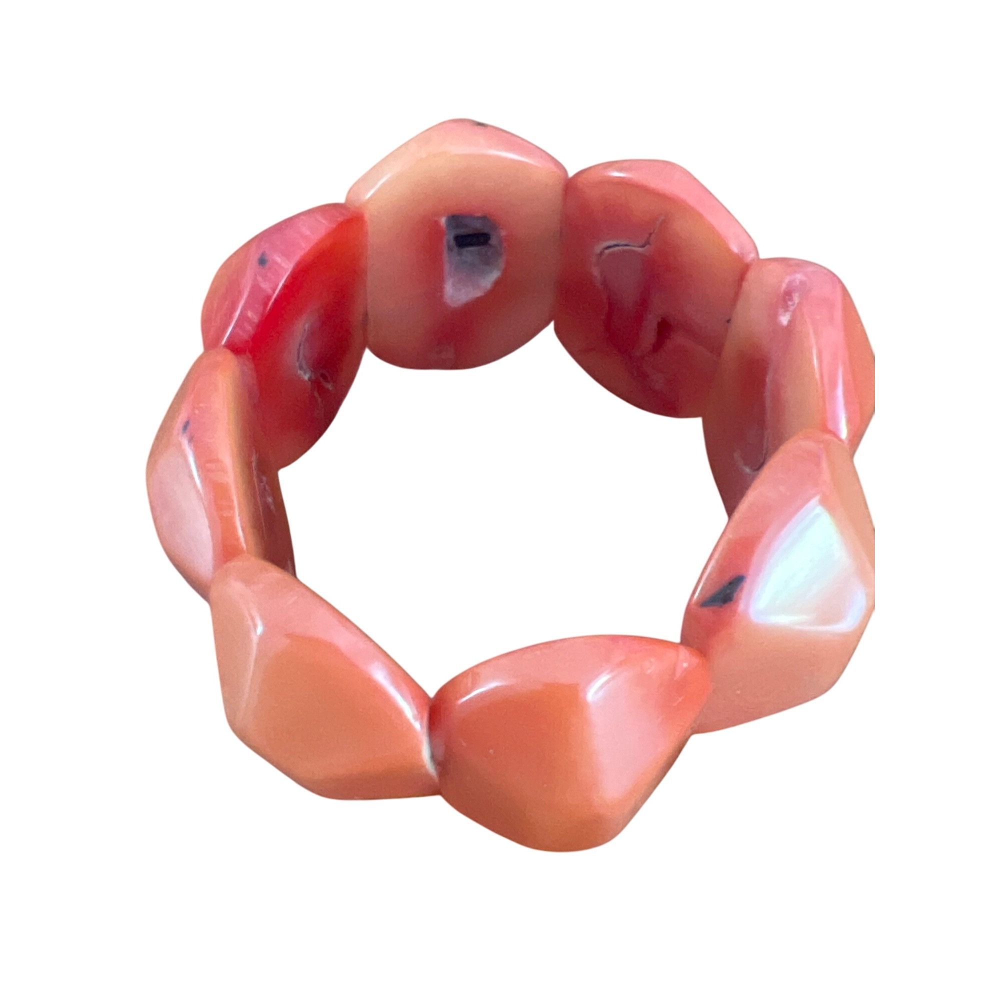 Other Vintage Chunky Orange Coral Beaded Bracelet Stretch Faceted Size ONE SIZE - 3 Thumbnail