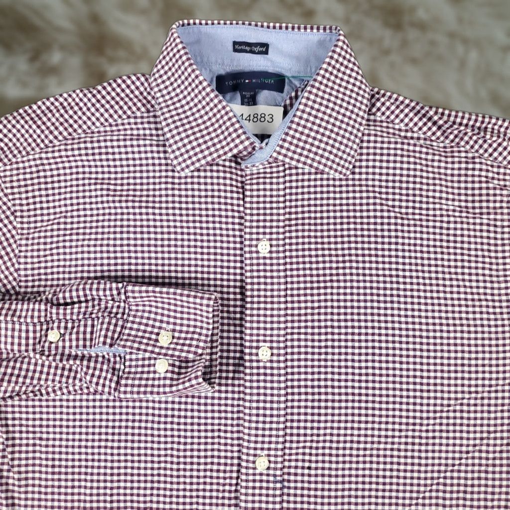 Tommy Hilfiger Tommy Hilfiger Shirt Mens 15.5 Purple Dress Check Button Up Long Sleeve Size 40R - 1 Thumbnail