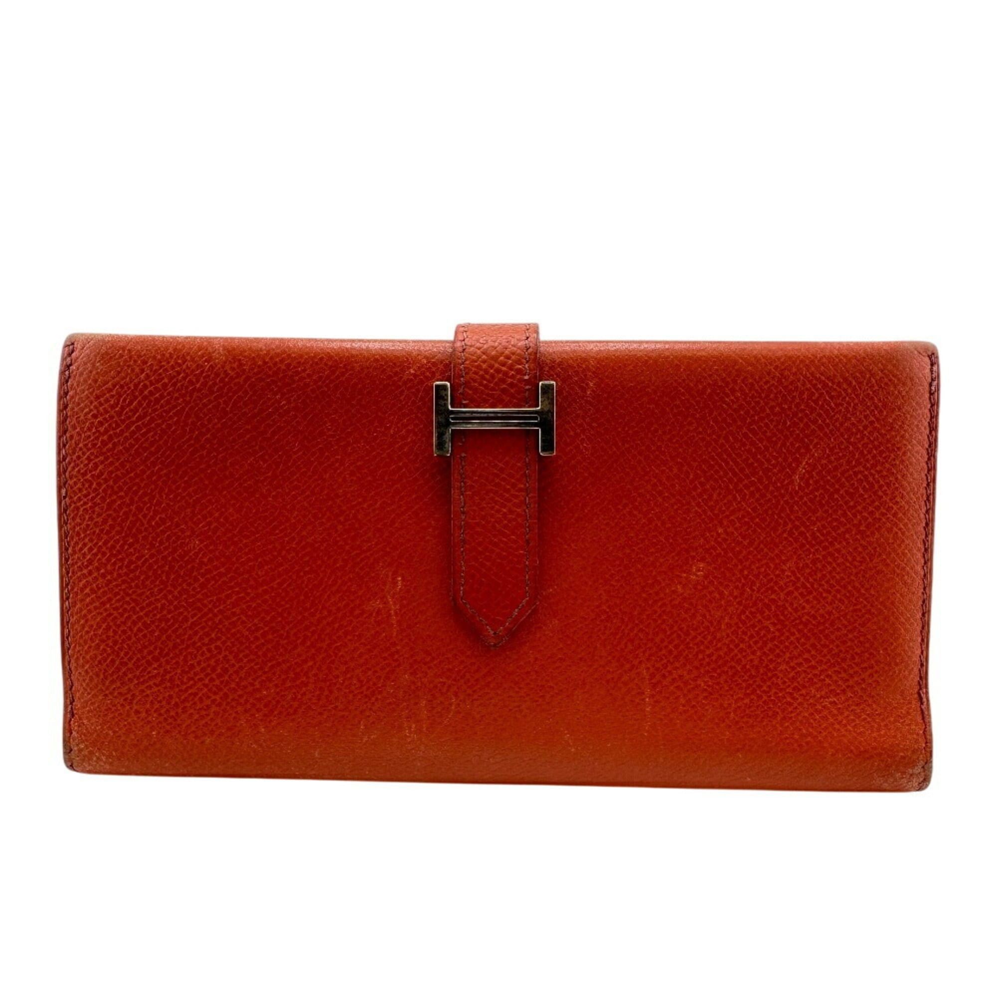 Hermes HERMES Bearn Dupli Long Wallet, Tri-fold, Orange, Women's Size ONE SIZE - 1 Thumbnail