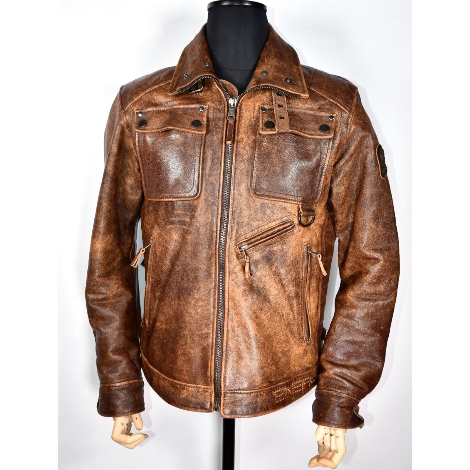 Energie VINTAGE Energie Men's Leather Distressed Biker Jacket XL XL Energie Jacket Men Brown 100% Leather Casua l (adjusted to fit rules) Size US XL / EU 56 / 4 - 2 Thumbnail