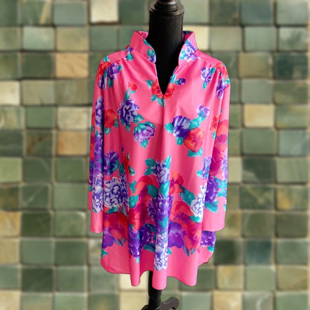 Vintage VINTAGE Granada Pink Floral Nightshirt Kaftan Muumuu Shirt Dress 2X XXL USA Size XXL / US 16-18 / IT 52-54 - 1 Thumbnail
