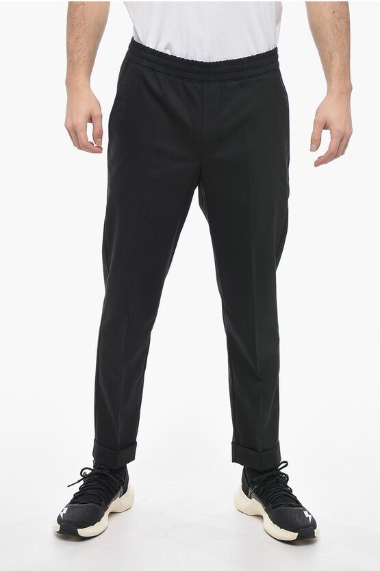 image of Neil Barrett Wool Blend Rem Slim Fit Pants With Elastic Waistband in Black, Men's (Size 33)