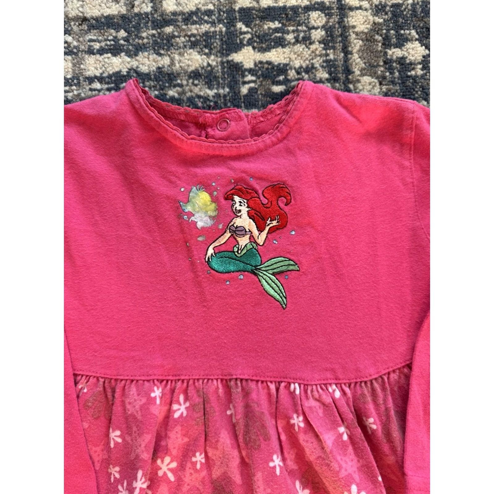 Disney VINTAGE Disney The Little Mermaid Ariel & Flounder Girls Dress 3T Pink 1990s Cotton Blend Disney Girls Long Sleeve Casual Dress Size ONE SIZE - 2 Thumbnail