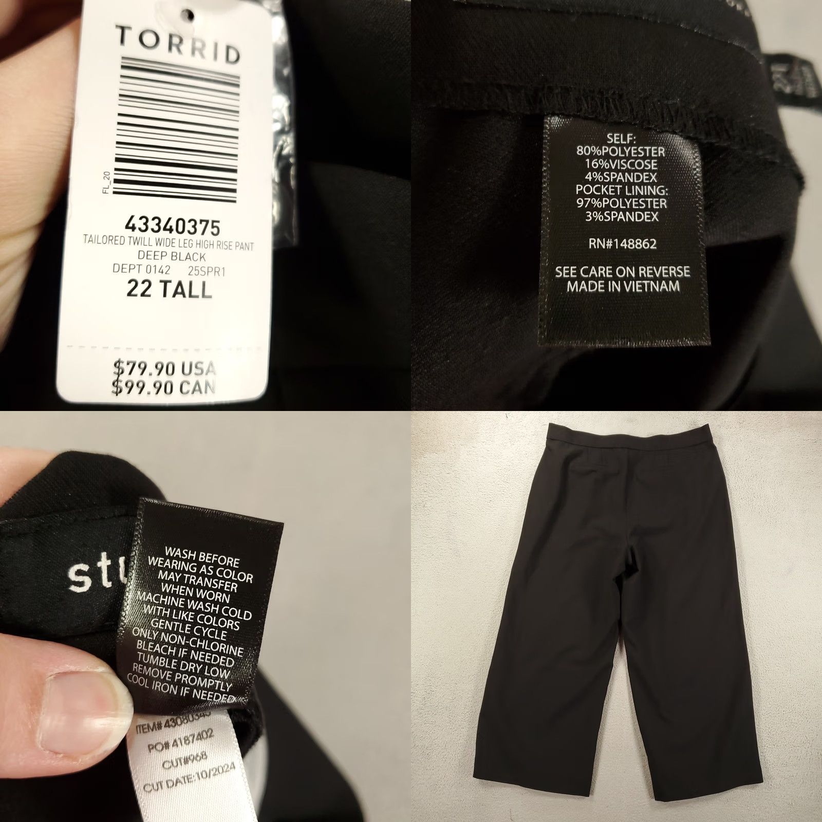 Torrid Torrid Pants Dress Pants Wide-Leg 22W Black Twill High Rise NWT Plus Size Womens - Studio by Torrid Size 30" / US 8 / IT 44 - 8 Thumbnail