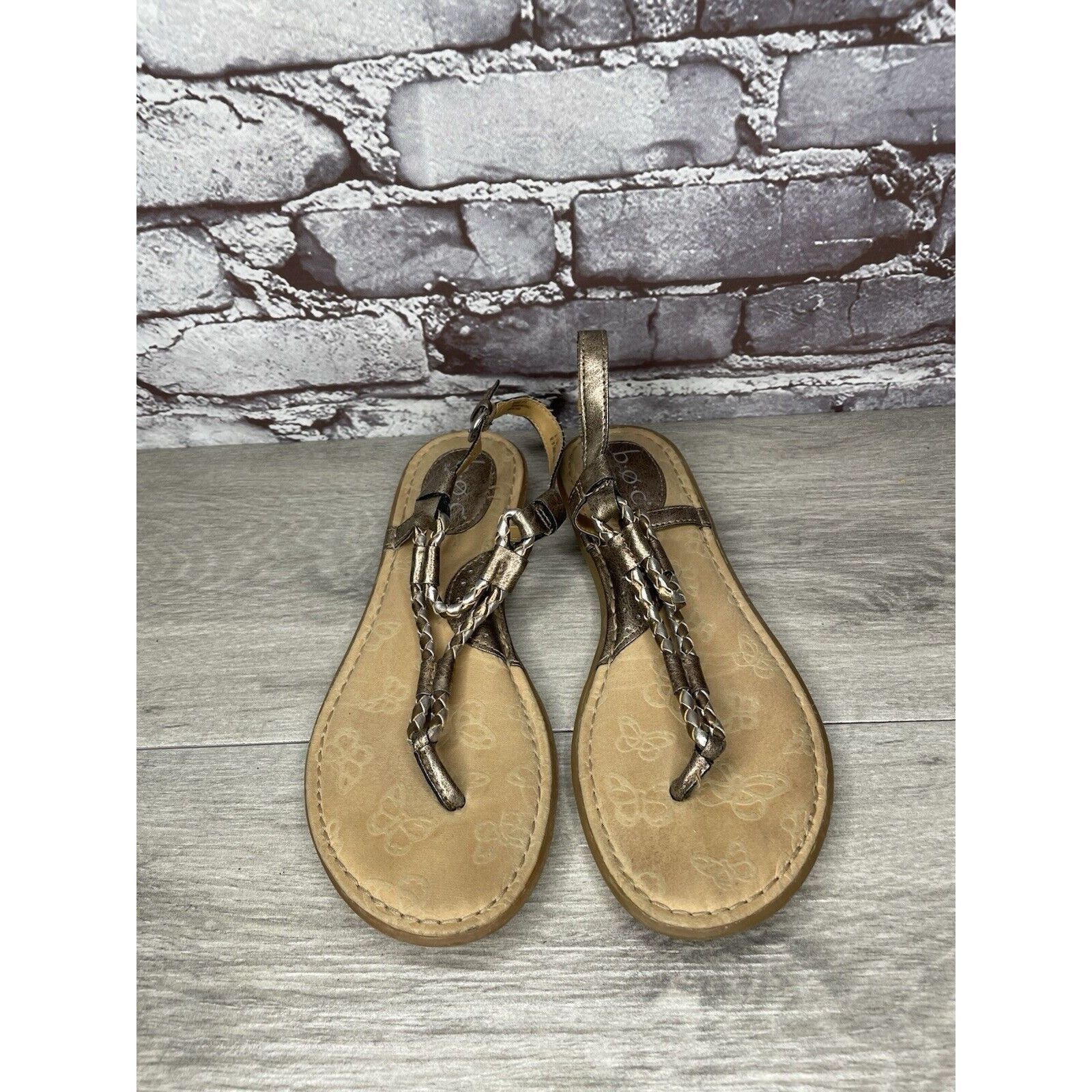 Born BOC Born Concept Bronze Metallic Leather Braided Thong Sanda Size US 8 / IT 38 - 1 Thumbnail