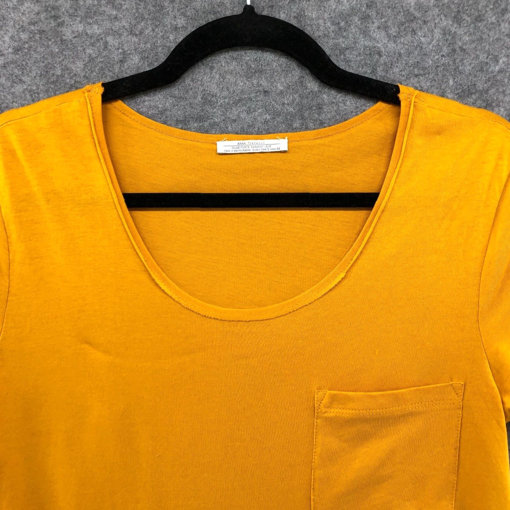 Zara Zara Shirt Womens S Mustard Yellow Scoop Neck Pocket Tee Short Sleeve Cotton Blend Regular Womens Size S / US 4 / IT 40 - 3 Thumbnail