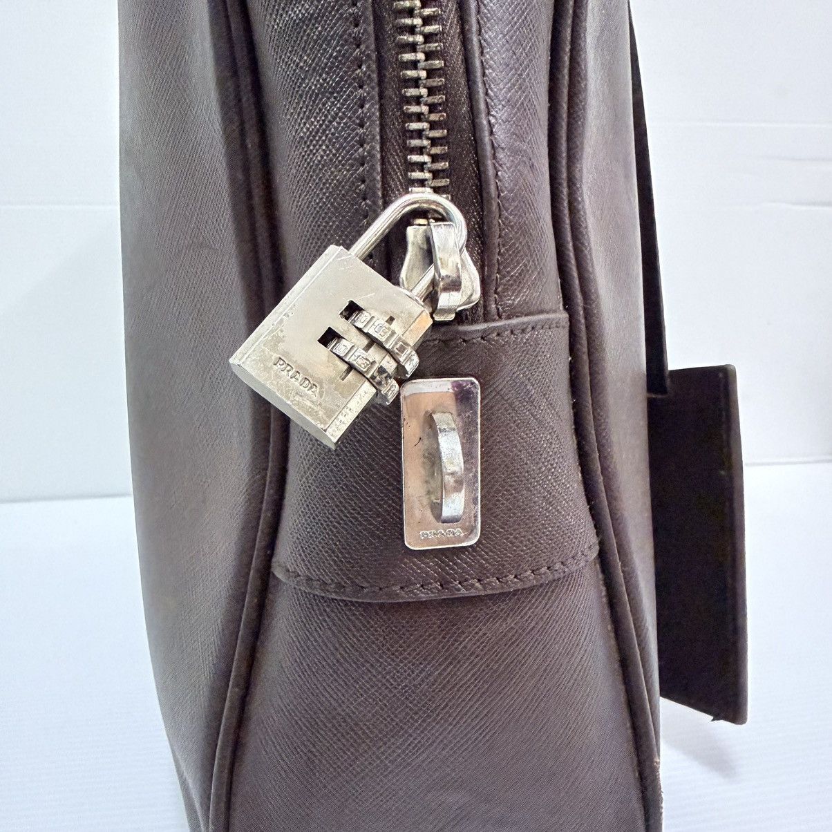 Prada Prada Brown Leather Saffiano Large Briefcase Bag Size ONE SIZE - 9 Thumbnail
