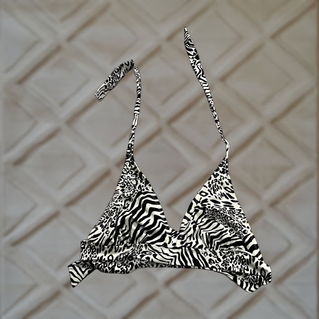 Triangl Unbranded Women's Bikini Top Small Black White Leopard Animal Print Halter Beach Backless Swimwear Size S / US 4 / IT 40 - 1 Thumbnail