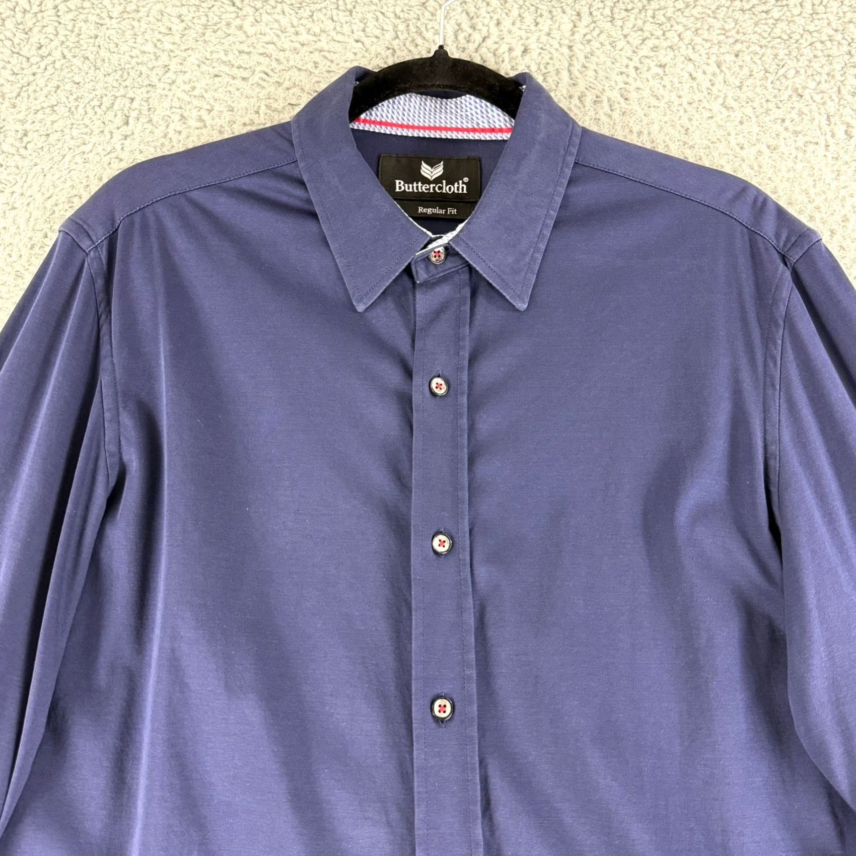 Vintage Buttercloth Button-Up Shirt Men L Blue Long Sleeve Knit Regular Fit Cotton Size US L / EU 52-54 / 3 - 2 Thumbnail