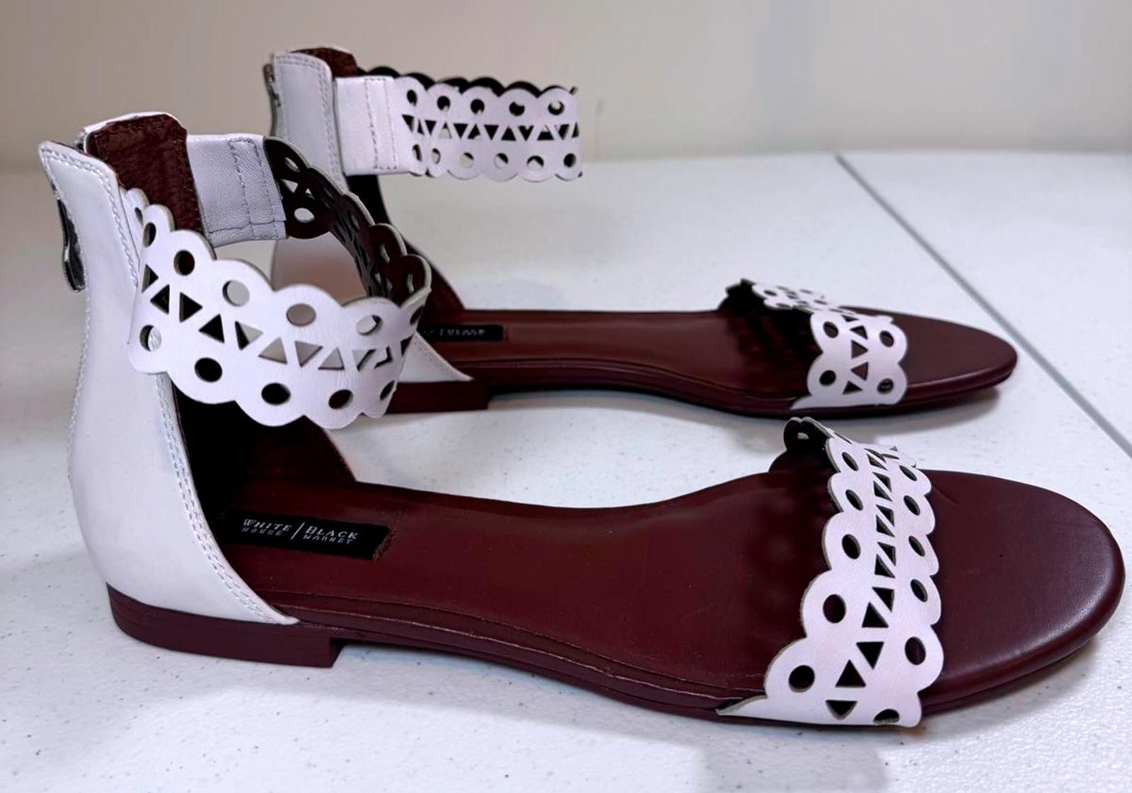 Designer Trendy Brown and White Cutout Sandals Size US 10 / IT 40 - 3 Thumbnail