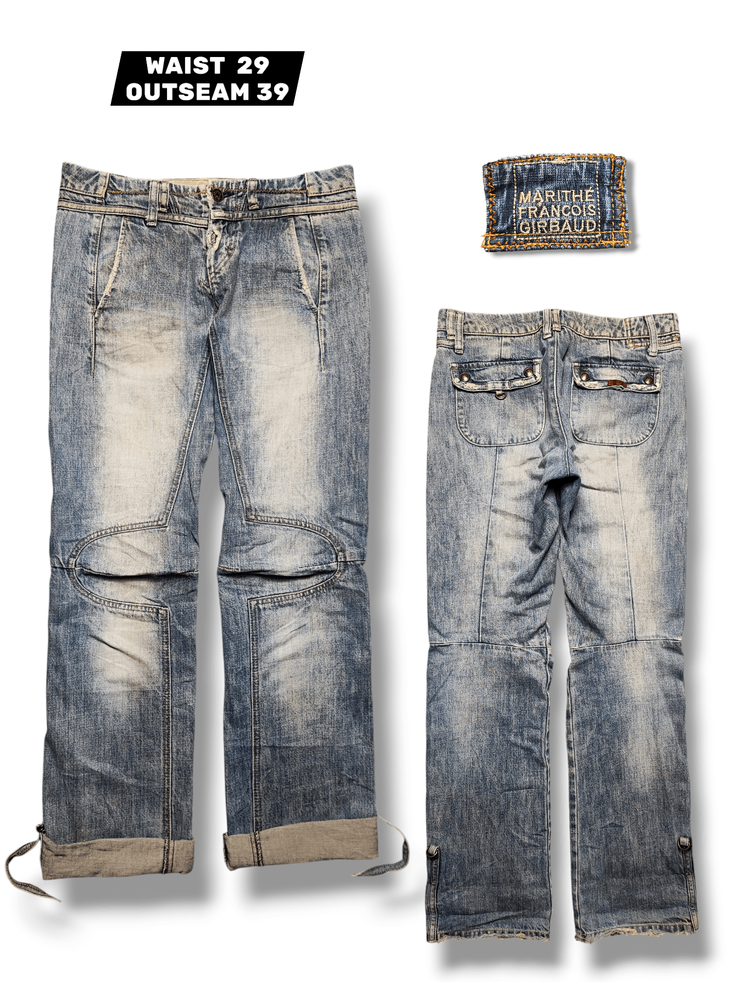 Marithe + Francois Girbaud MFG Panelled Denim Distressed Wash Techwear Aesthetic W29x31 Size US 29 - 1 Thumbnail