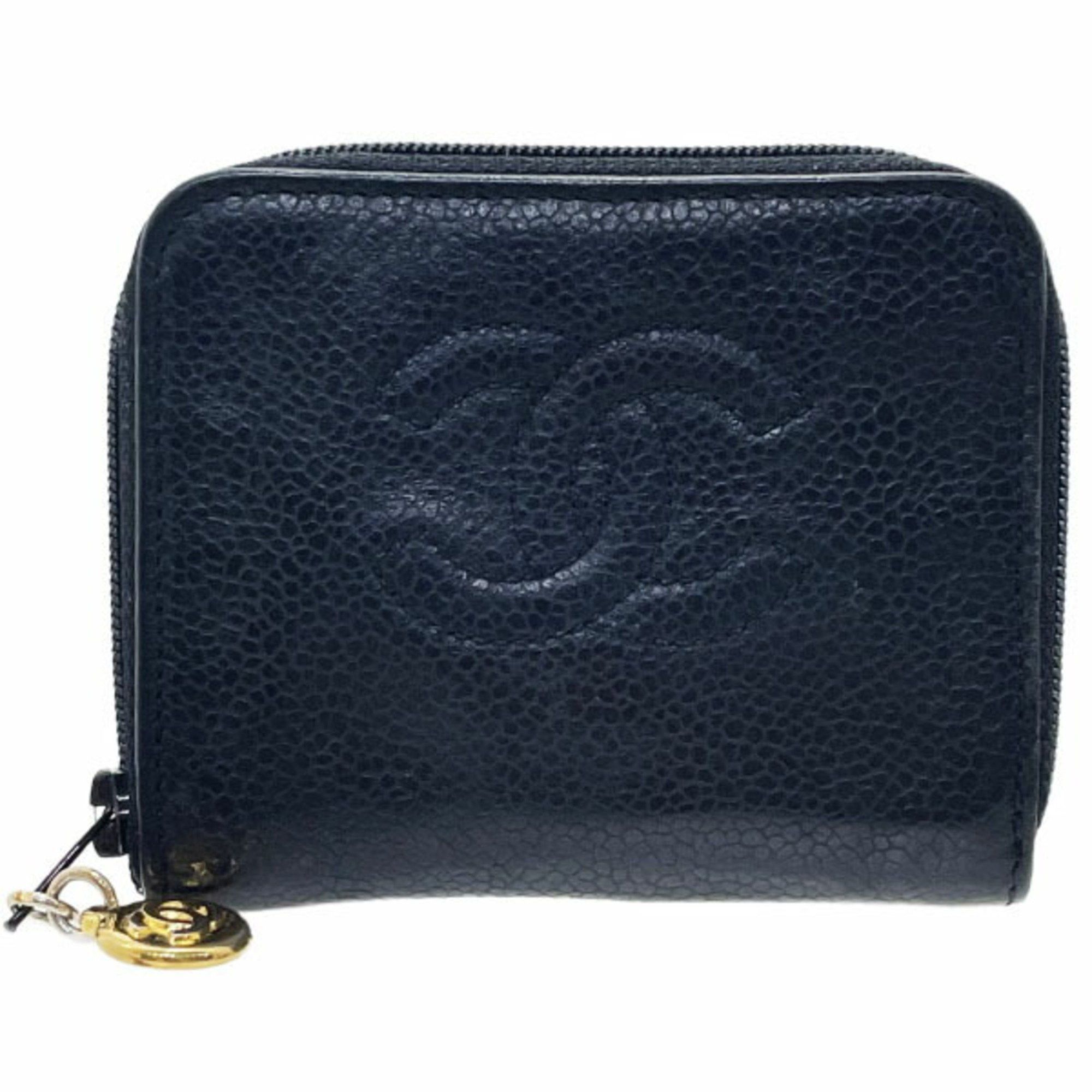 Chanel Chanel Coin Case Coco Mark Round Caviar Skin Leather Black CHANEL CC Purse MM-15474 Size ONE SIZE - 1 Thumbnail