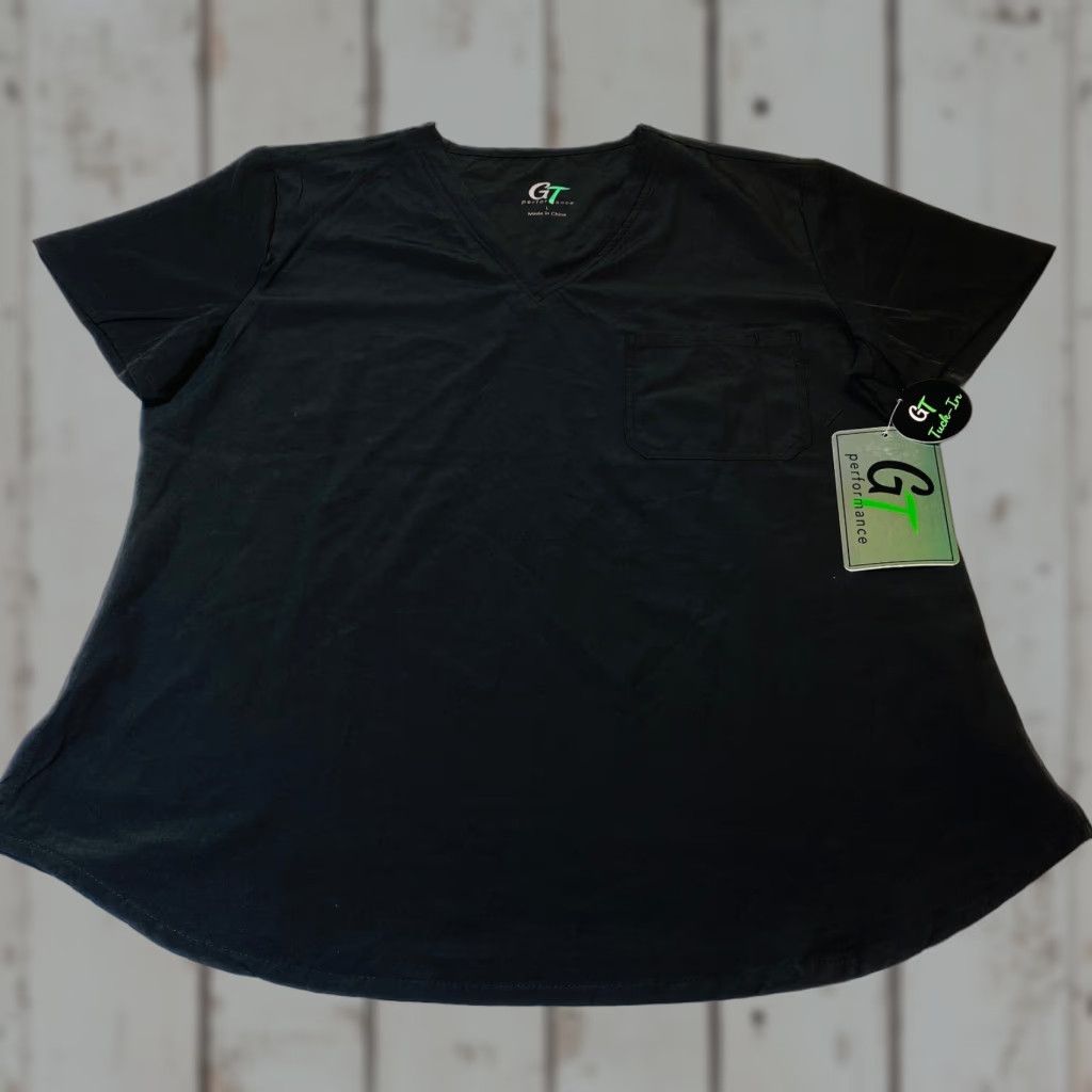 Vintage GT Performance Scrub Top Women's Large Black V-Neck 4 Way Stretch Tuck-In Polyester Medical Solid Black GTN-817BL/L Size L / US 10 / IT 46 - 1 Thumbnail