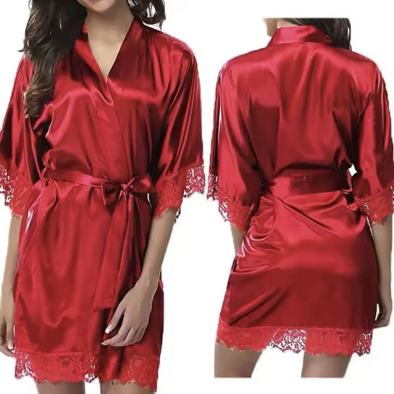 Designer Ice Silk Nightdress Lace edge short sleeve Homewear Bathrobe Size M / US 6-8 / IT 42-44 - 1 Thumbnail
