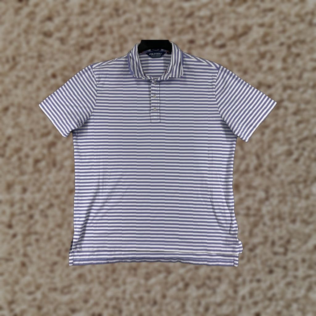 Ralph Lauren VINTAGE Ralph Lauren Polo Shirt Mens XL Blue Striped Cotton Golf 44 Chest 28 in Short Sleeve Slim Size US XL / EU 56 / 4 - 1 Thumbnail