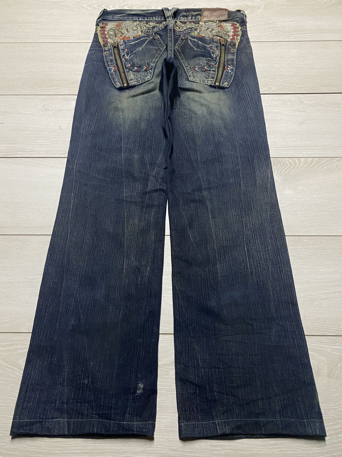Tornado Mart Japan Brand Riobera Embroidered Karakuri Logo Baggy Jeans Size US 33 - 2 Thumbnail