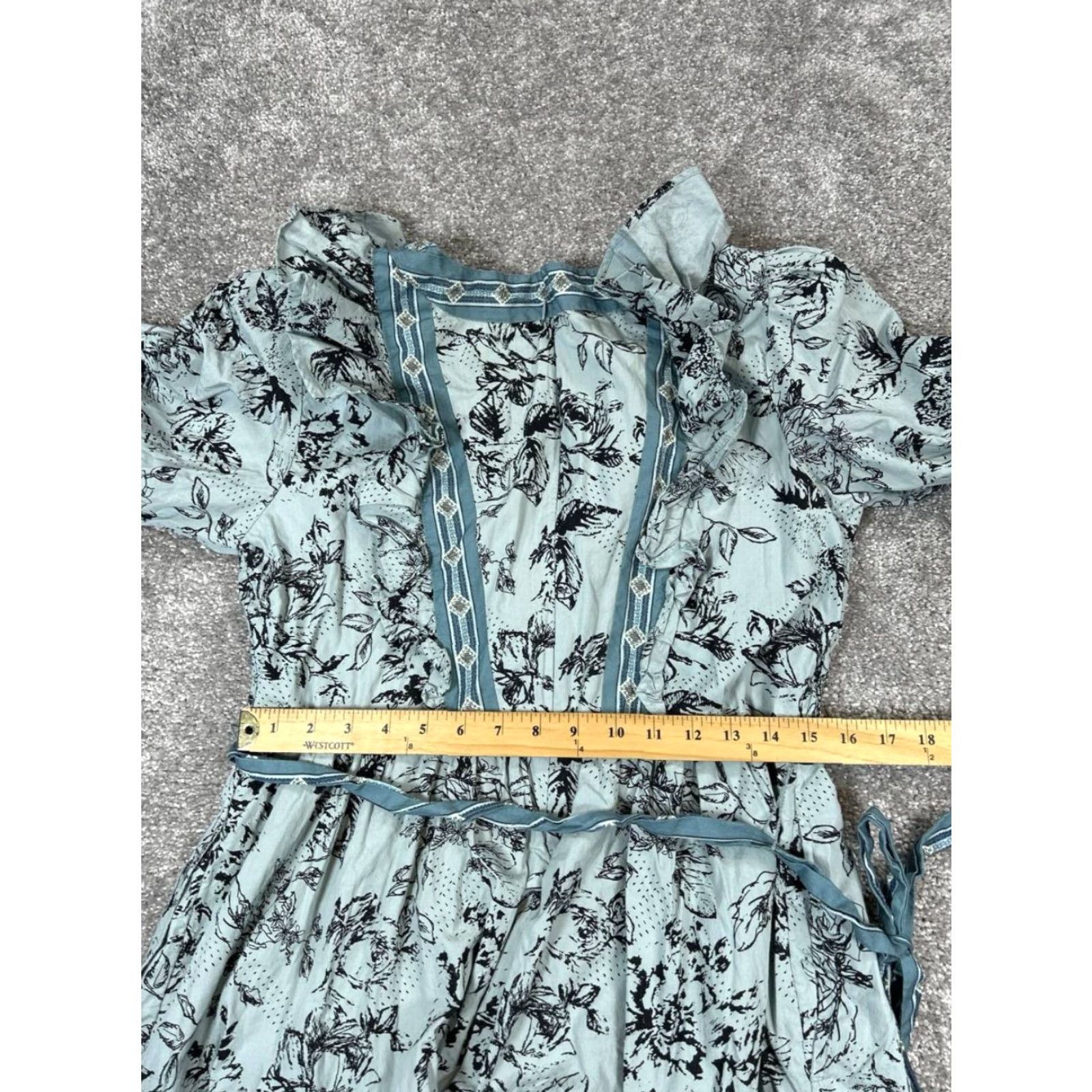 Anthropologie Anthropologie Dress Blouson Womens L Blue Floral Cotton Wrap 3/4 Sleeve V-Neck Tie Short A-Line, Party/Cocktail, Spring Summer Fall, Regular Shirt? Size L / US 10 / IT 46 - 7 Thumbnail
