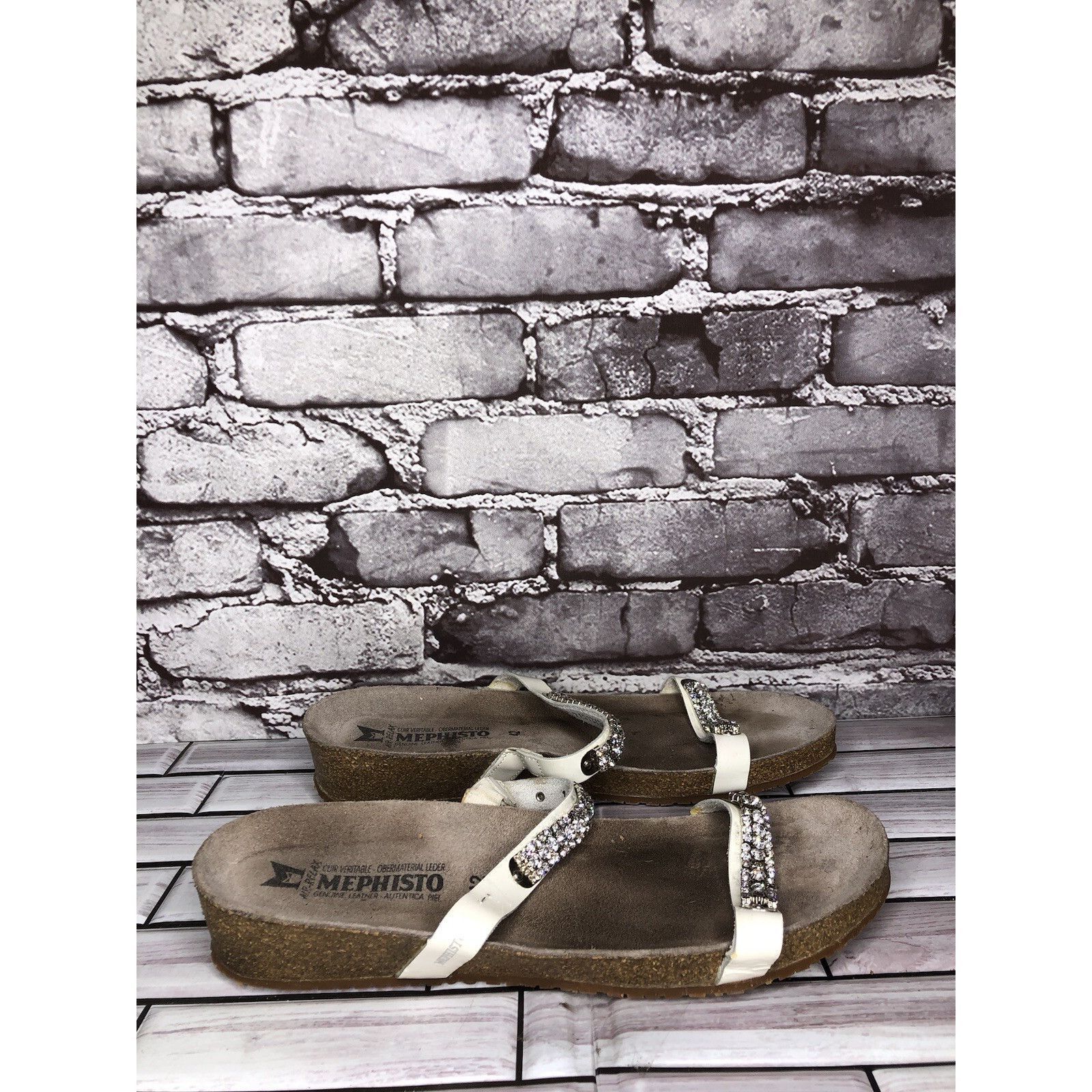 Mephisto Mephisto White Rhinestone Crystal Strap Slide Cork Sandals W Size US 11 / IT 41 - 14 Thumbnail