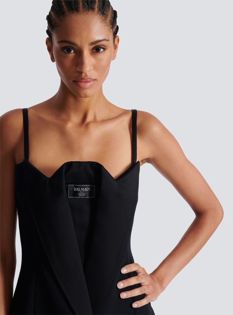 Balmain o1s1wg110526 Long Strappy Grain de Poudre Dress in Black Size M / US 6-8 / IT 42-44 - 7 Thumbnail