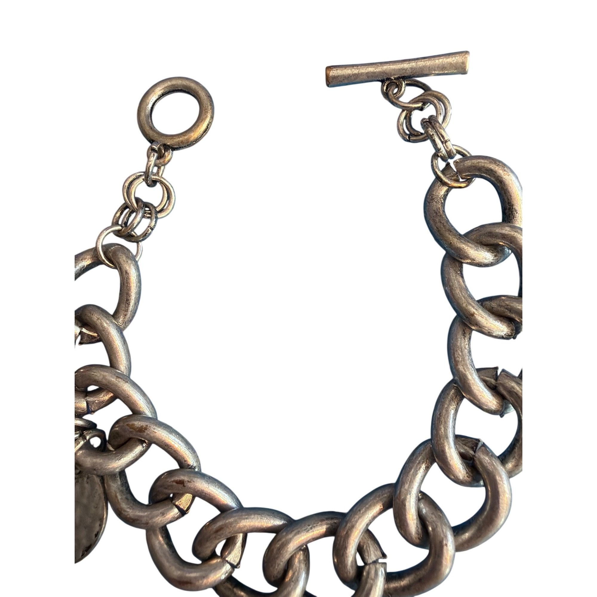 Other Chunky Silver Chain Link Bracelet Charms Crystal Tassel Togg Size ONE SIZE - 4 Thumbnail