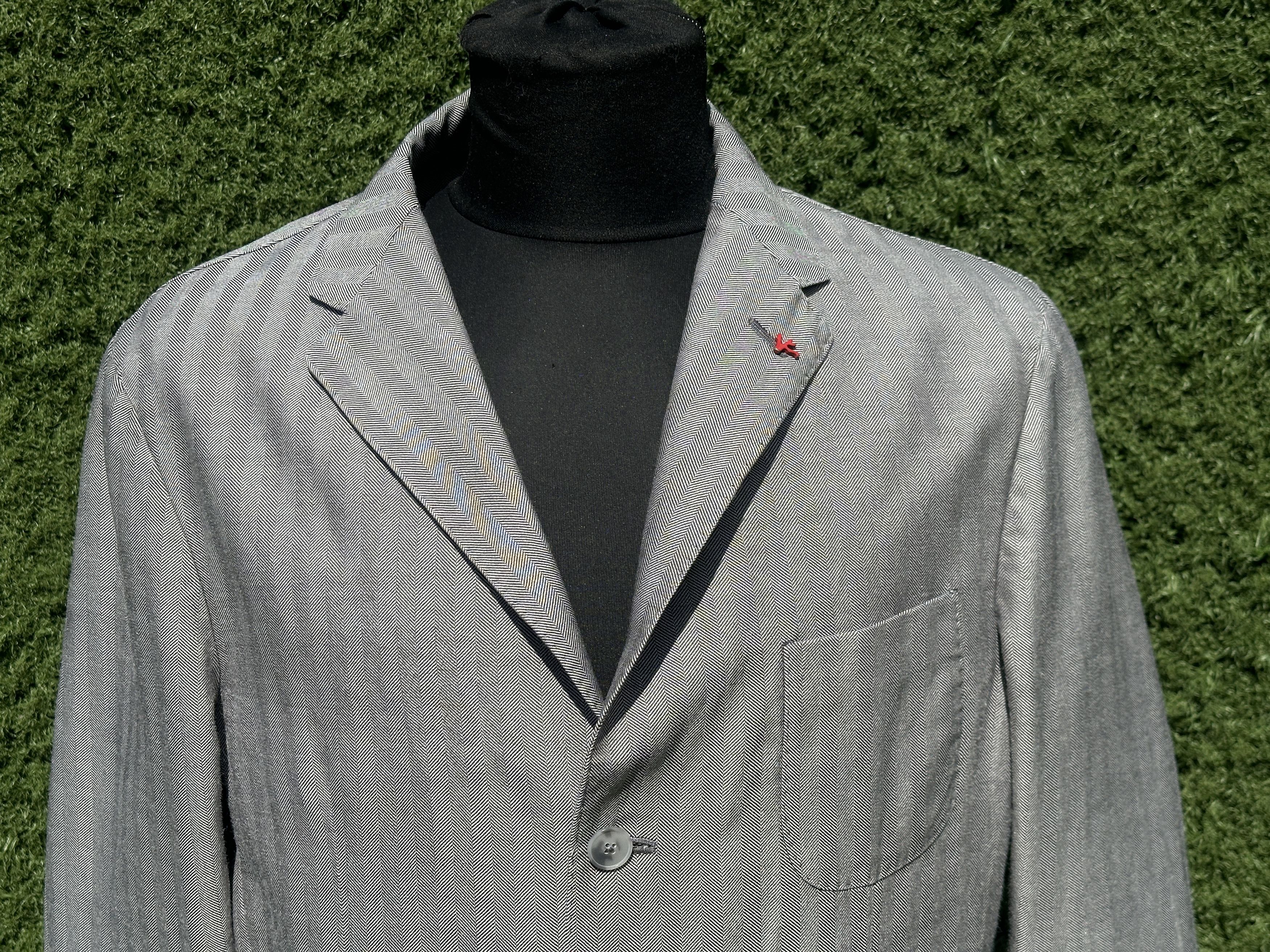 Isaia Isaia Napoli Suit Jacket 52 Gray Wool Linen Sport Coat 3B Size 52R - 8 Thumbnail