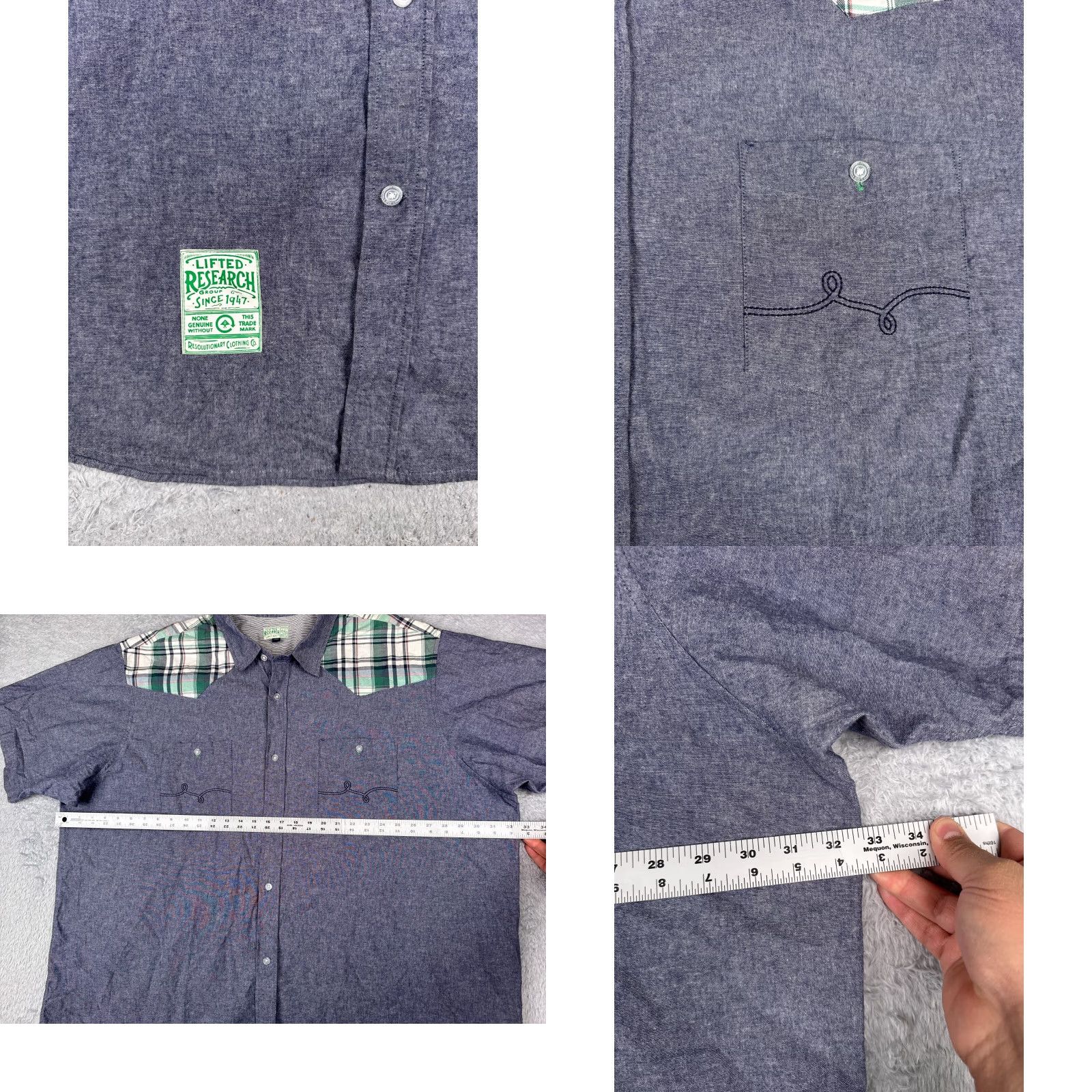 Vintage VINTAGE LRG Shirt Mens 6XL XXXXXXL Blue Chambray Button-Up Collared Plaid Short Sleeve vacation 90s Mens Size US XXL / EU 58 / 5 - 9 Thumbnail