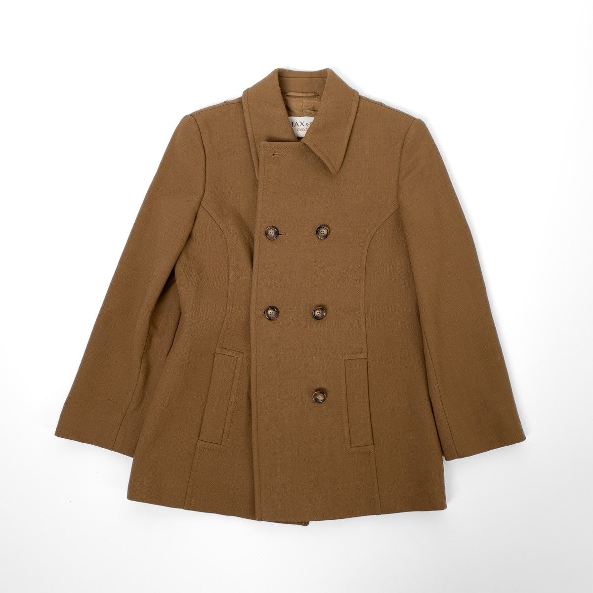 MAX&Co. Max&Co Womens Beige Wool Short Trench Coat Double Breasted Size S / US 4 / IT 40 - 3 Thumbnail