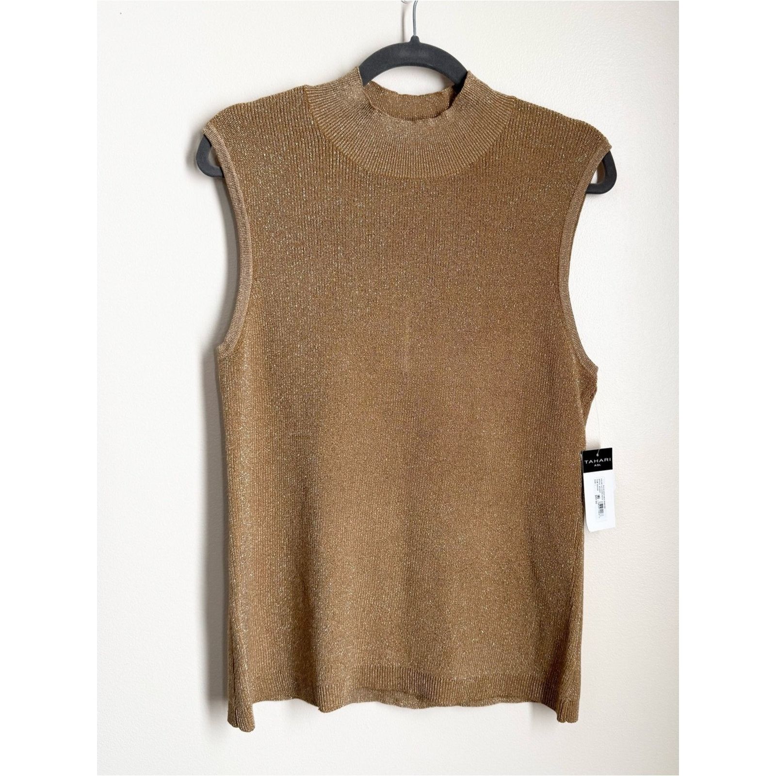 Elie Tahari Tahari ASL Camel/Gold Sleeveless Mock Neck Sweater Sz L NWT Size L / US 10 / IT 46 - 1 Thumbnail