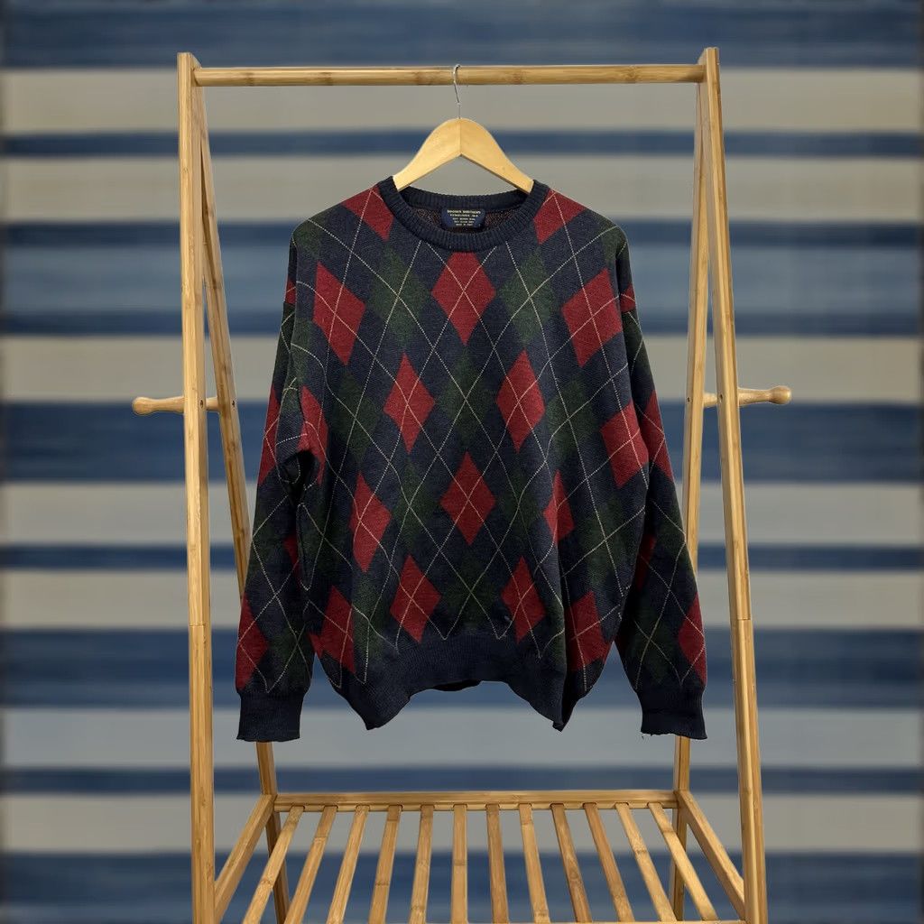 Brooks VTG Brooks Brothers Plaid Geometric Wool Pullover Sweater L Men Multicolor Douglas Distressed Holes Sportswear Size US L / EU 52-54 / 3 - 1 Thumbnail