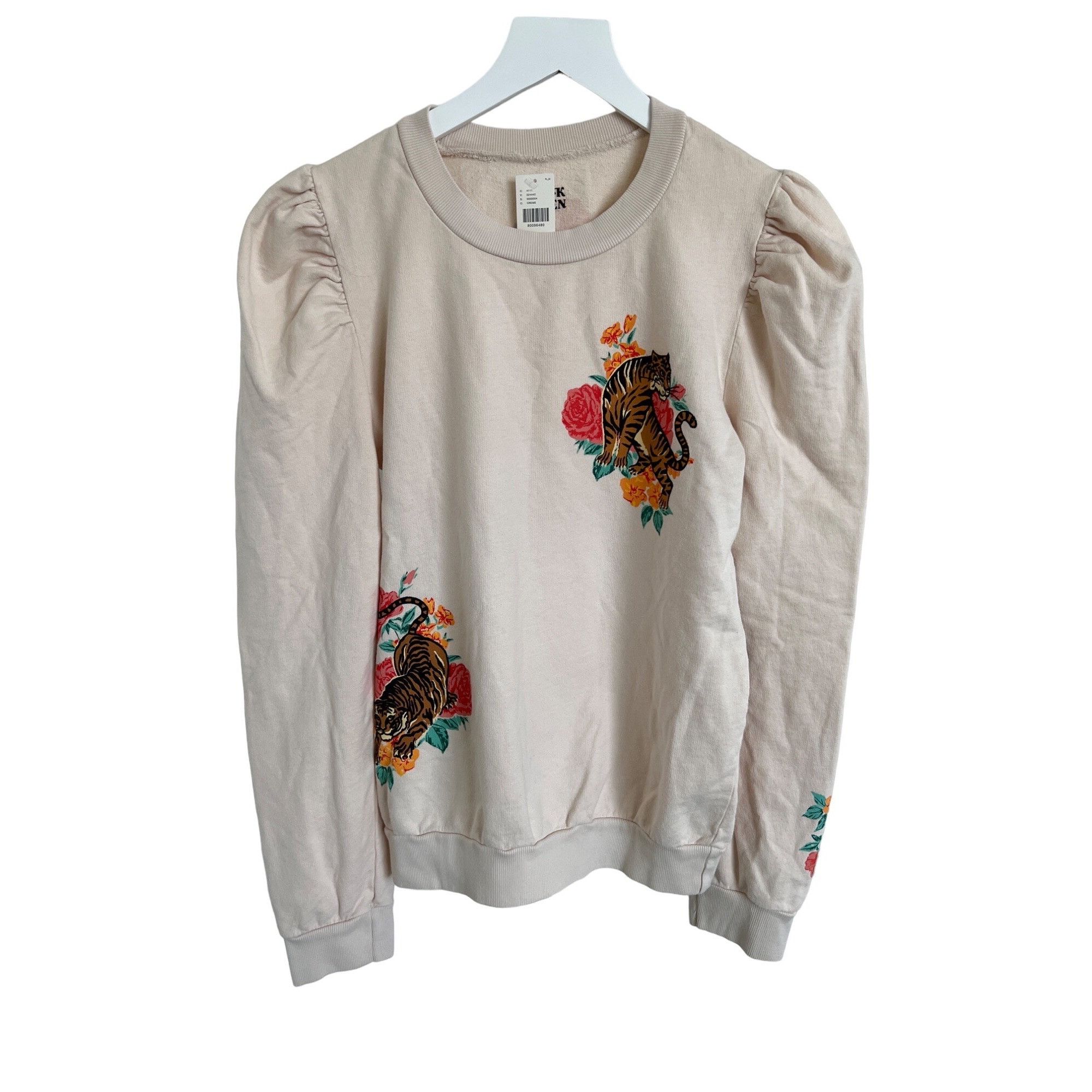 Anthropologie Tiger Print Cream Sweatshirt With Ruffle Shoulder Detail Size XS / US 0-2 / IT 36-38 - 6 Thumbnail
