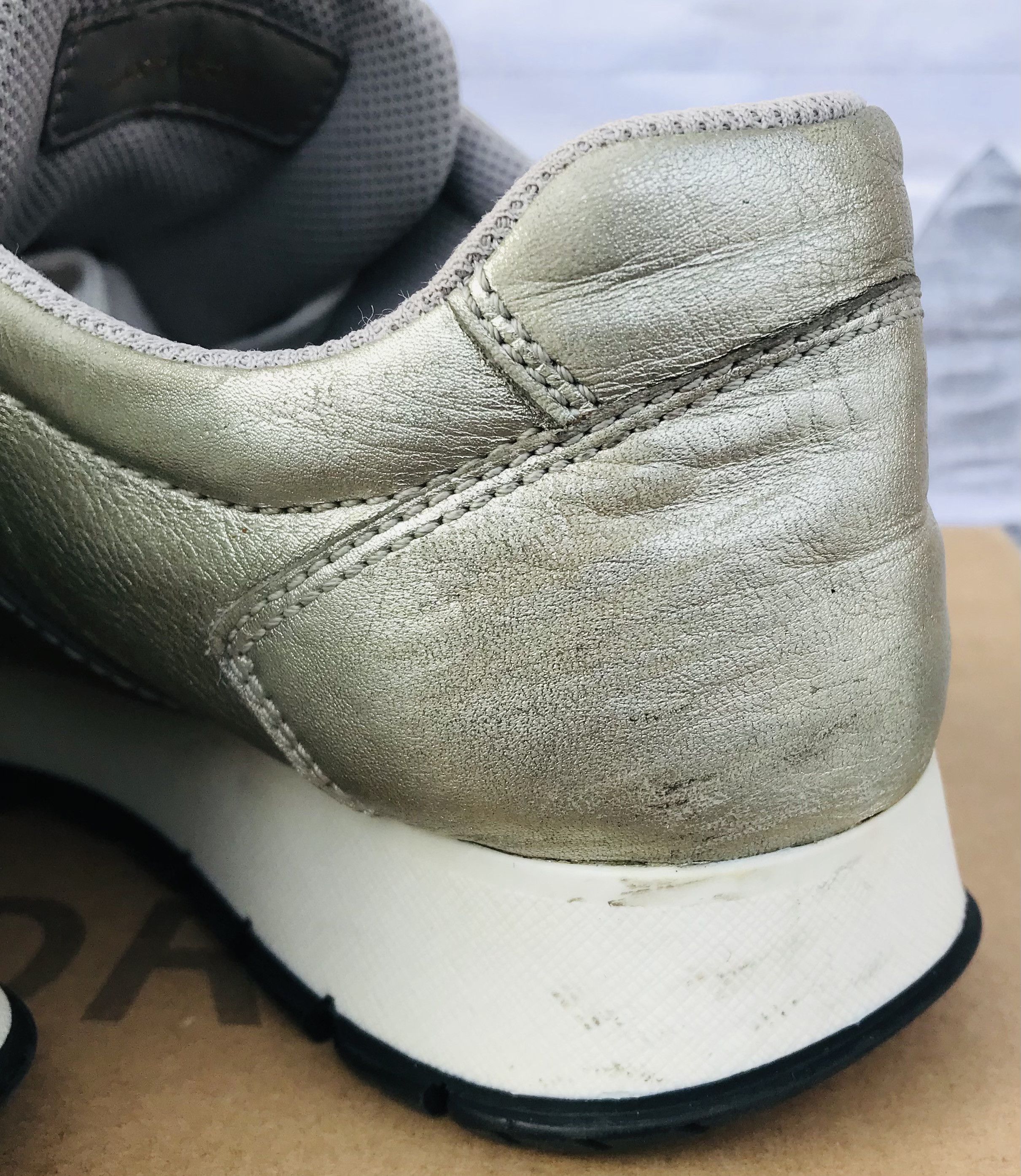 Prada Prada Milano Leather Lace-Up Sneakers Silver Women's Nappa Size US 7 / IT 37 - 14 Thumbnail
