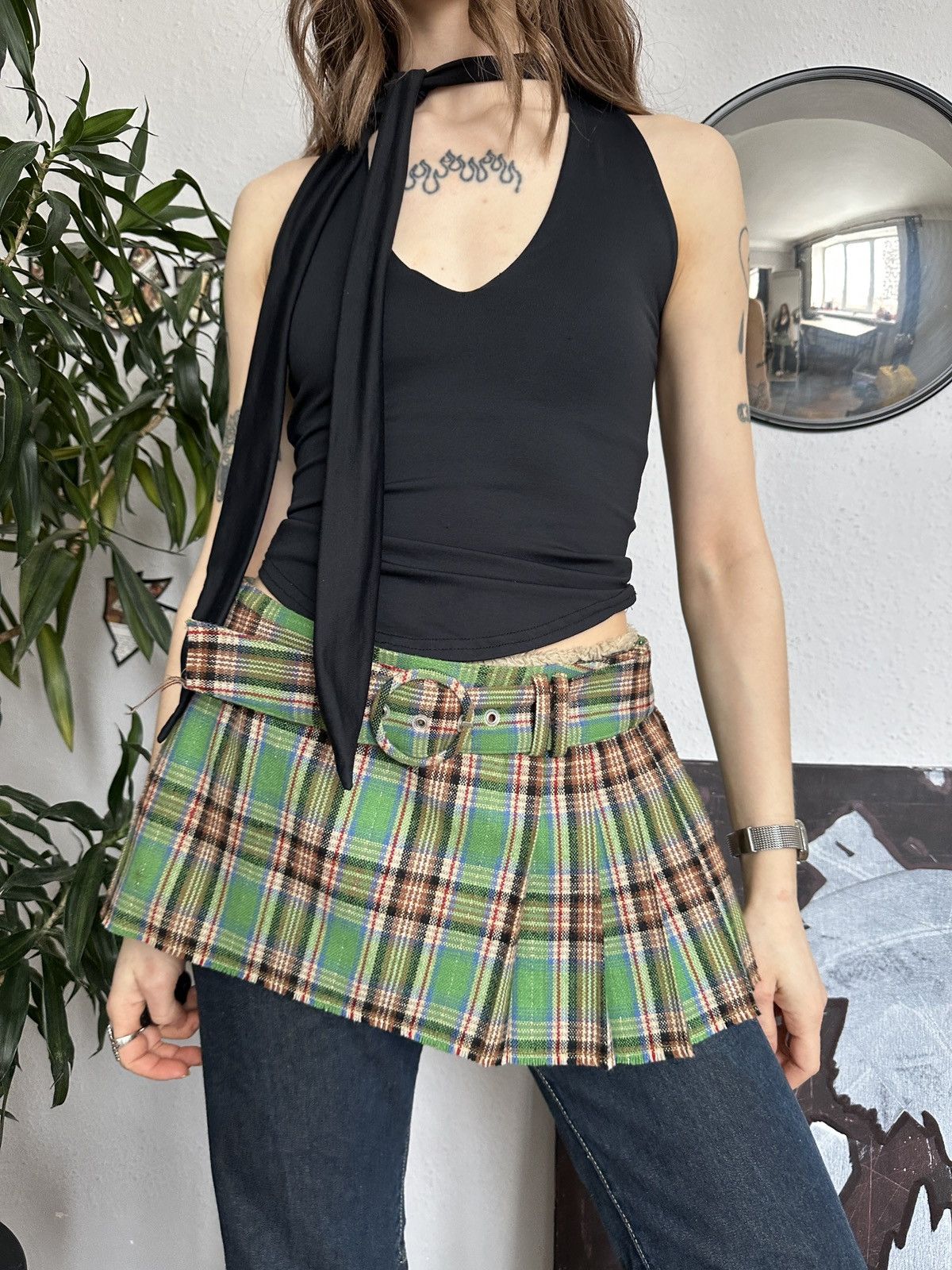 Beauty Beast × Japanese Brand Micro mini extra skirt vintage plaid pleated buckle belt Size 34" / US 12 / IT 48 - 6 Thumbnail