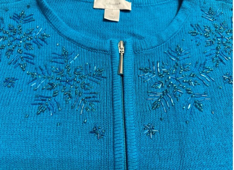 Other CJ Banks Turquoise Beaded Zip-Up Cardigan Sweater Women’s 1X Size XXL / US 16-18 / IT 52-54 - 3 Thumbnail