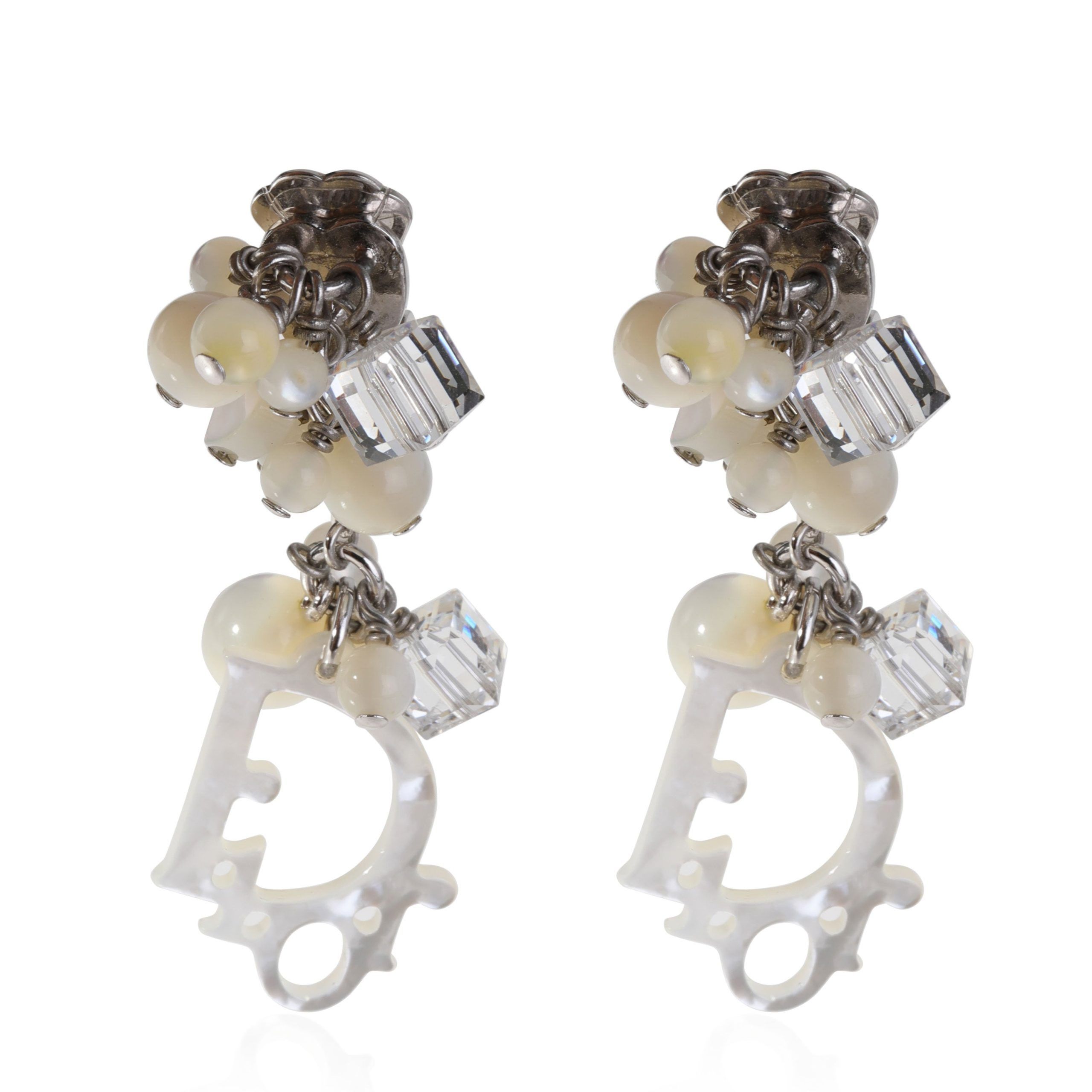 Silver Tone Dior Drop Earrings