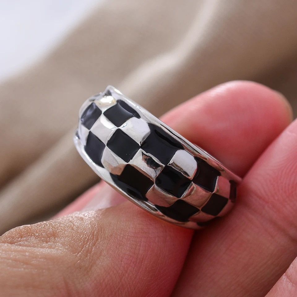 Jewelry Retro Chessboard Design Rings Size ONE SIZE - 6 Thumbnail