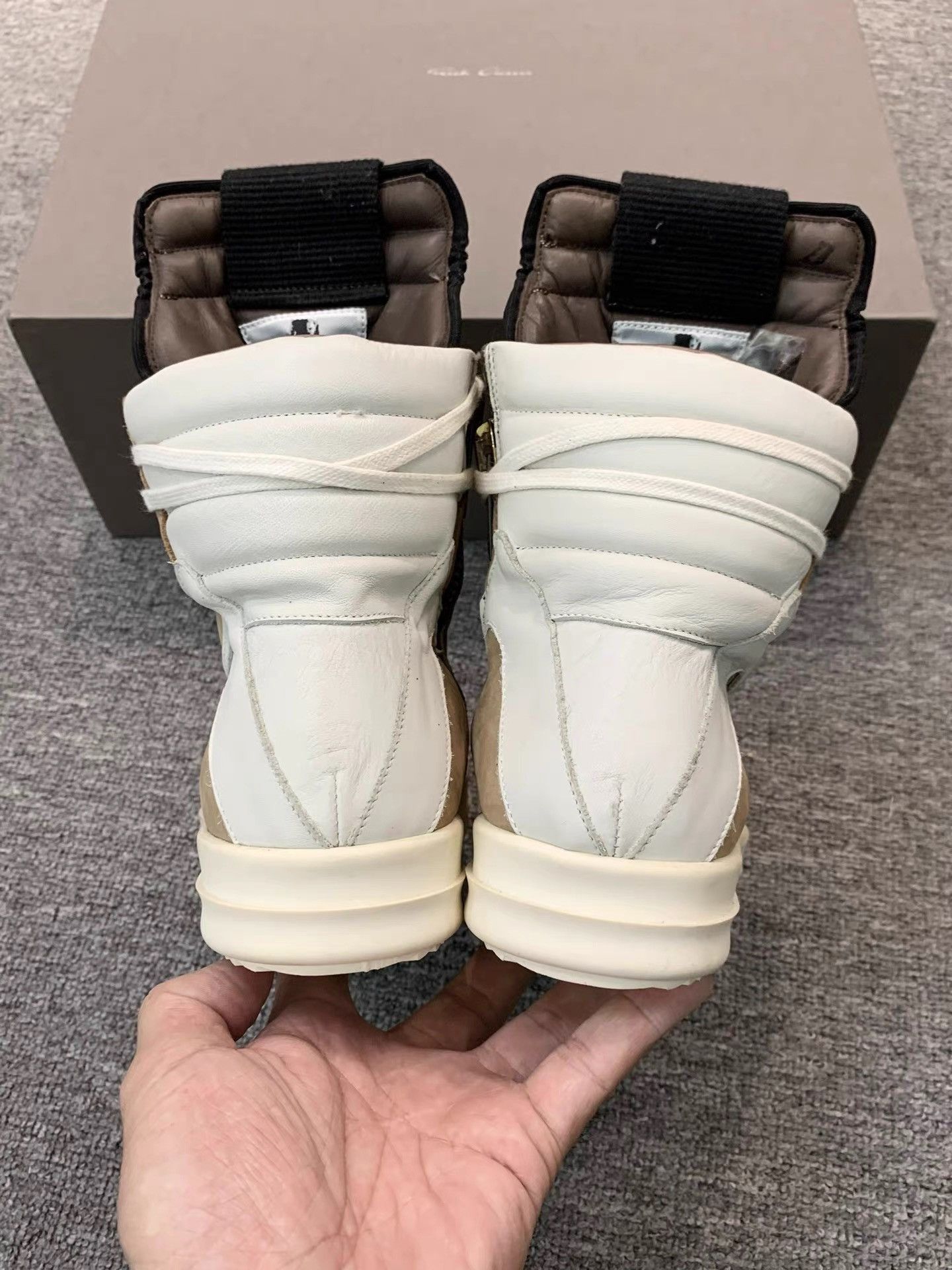 Rick Owens Rick Owens Brown White Leather High-Top Geobasket K34 Size US 6 / IT 36 - 7 Thumbnail