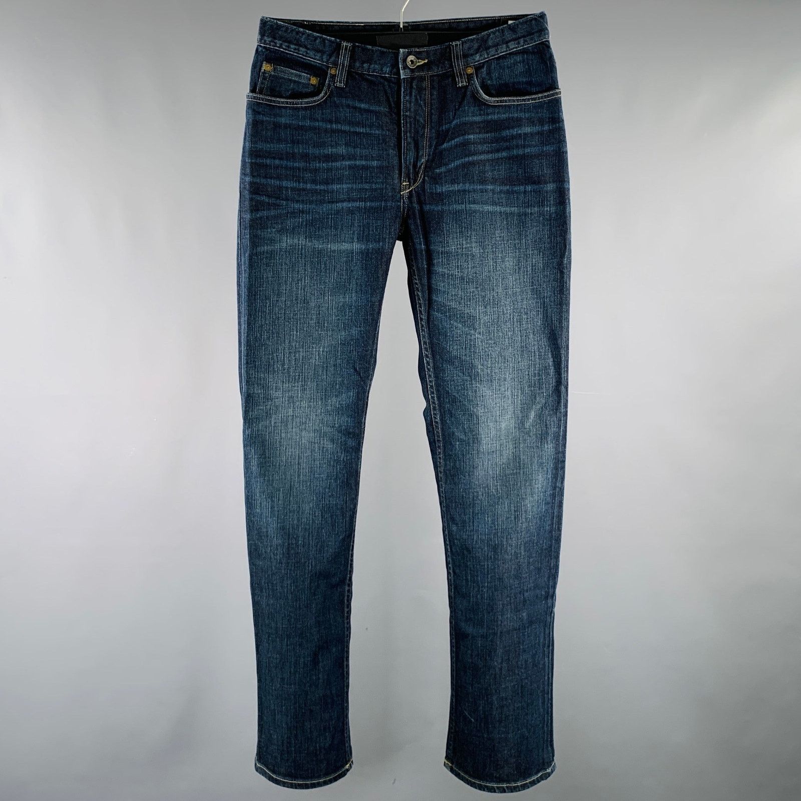 John Varvatos Size 32 Blue Distressed Cotton Blend Straight Jeans Size US 32 / EU 48 - 1 Thumbnail
