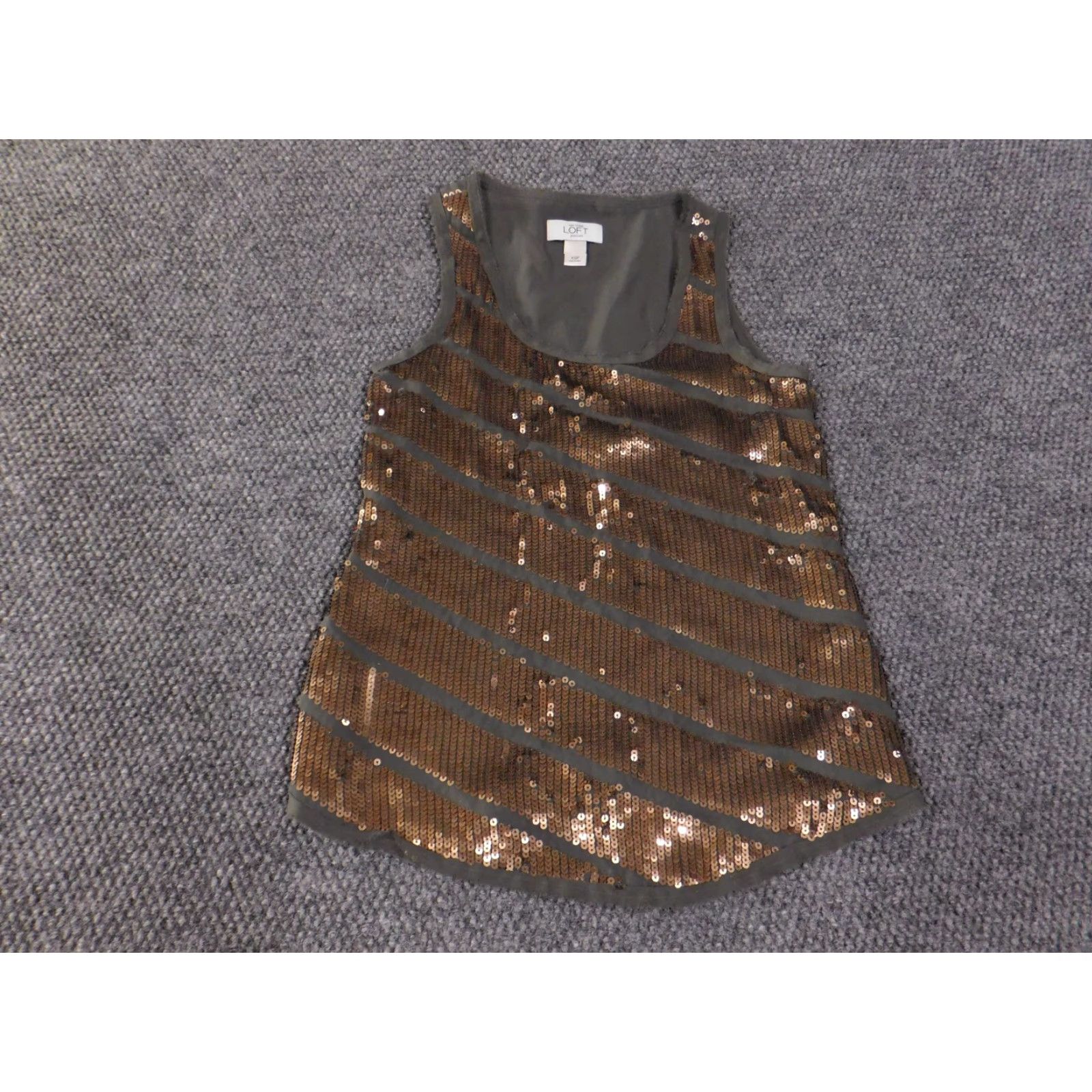 Loft LOFT Blouse Tank Top Sleeveless Scoop Neck Sequin Stripe Brown XS Petite Womens PXS Casual Summer Spring Style Basic Womens Apparel Size XS / US 0-2 / IT 36-38 - 2 Thumbnail