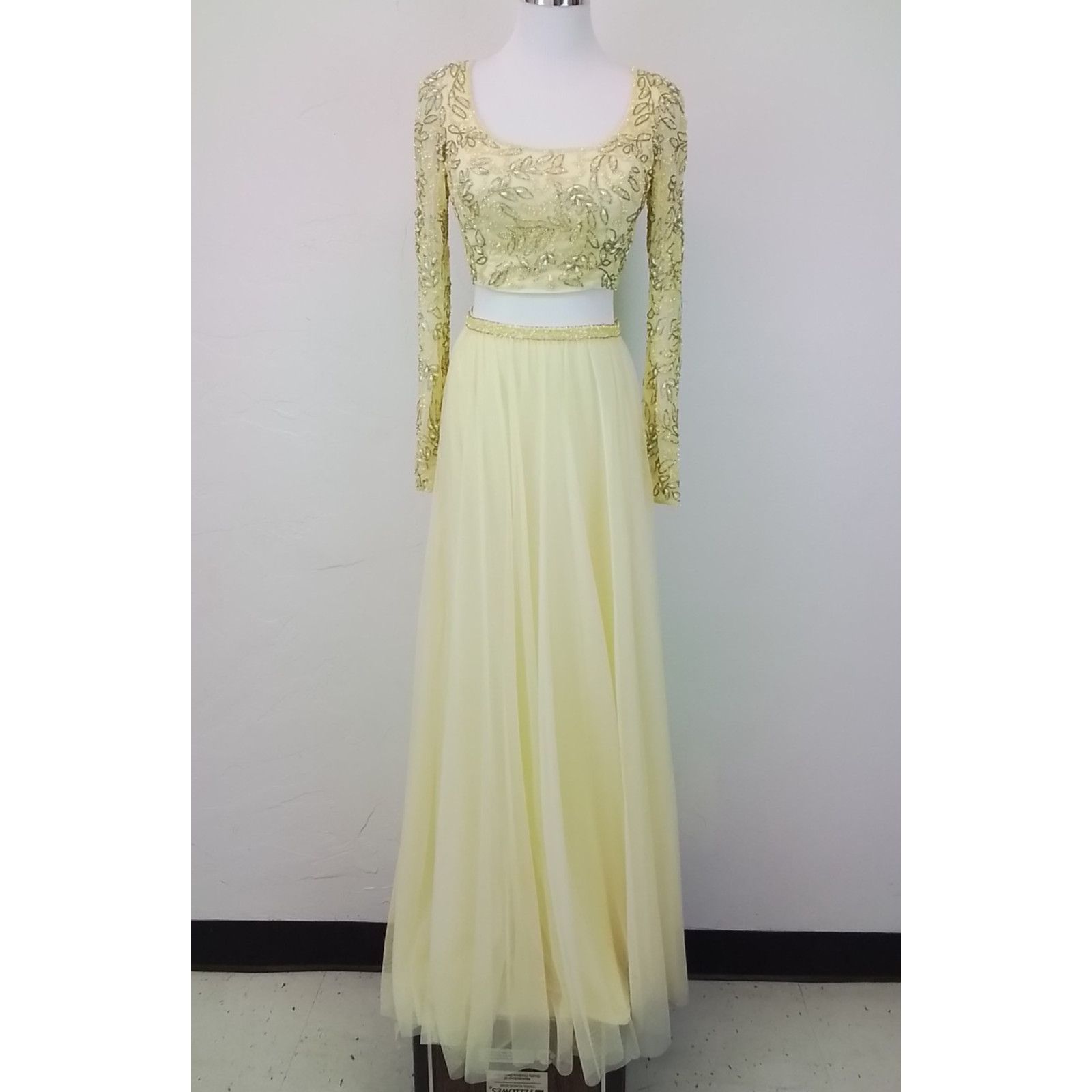 Other Sherri Hill Beaded 2 Piece Women's 4 Yellow Top + Maxi Skirt Size S / US 4 / IT 40 - 2 Thumbnail