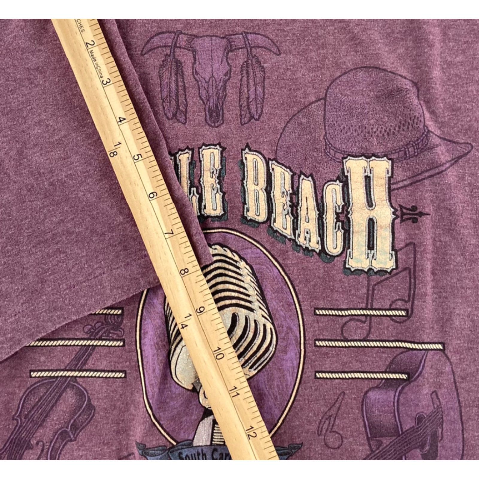 Vintage VINTAGE Center Star Myrtle Beach Shirt Burgundy Music Instruments Single Stitch Adult L Short Sleeve Crew Neck Mens Size US L / EU 52-54 / 3 - 8 Thumbnail