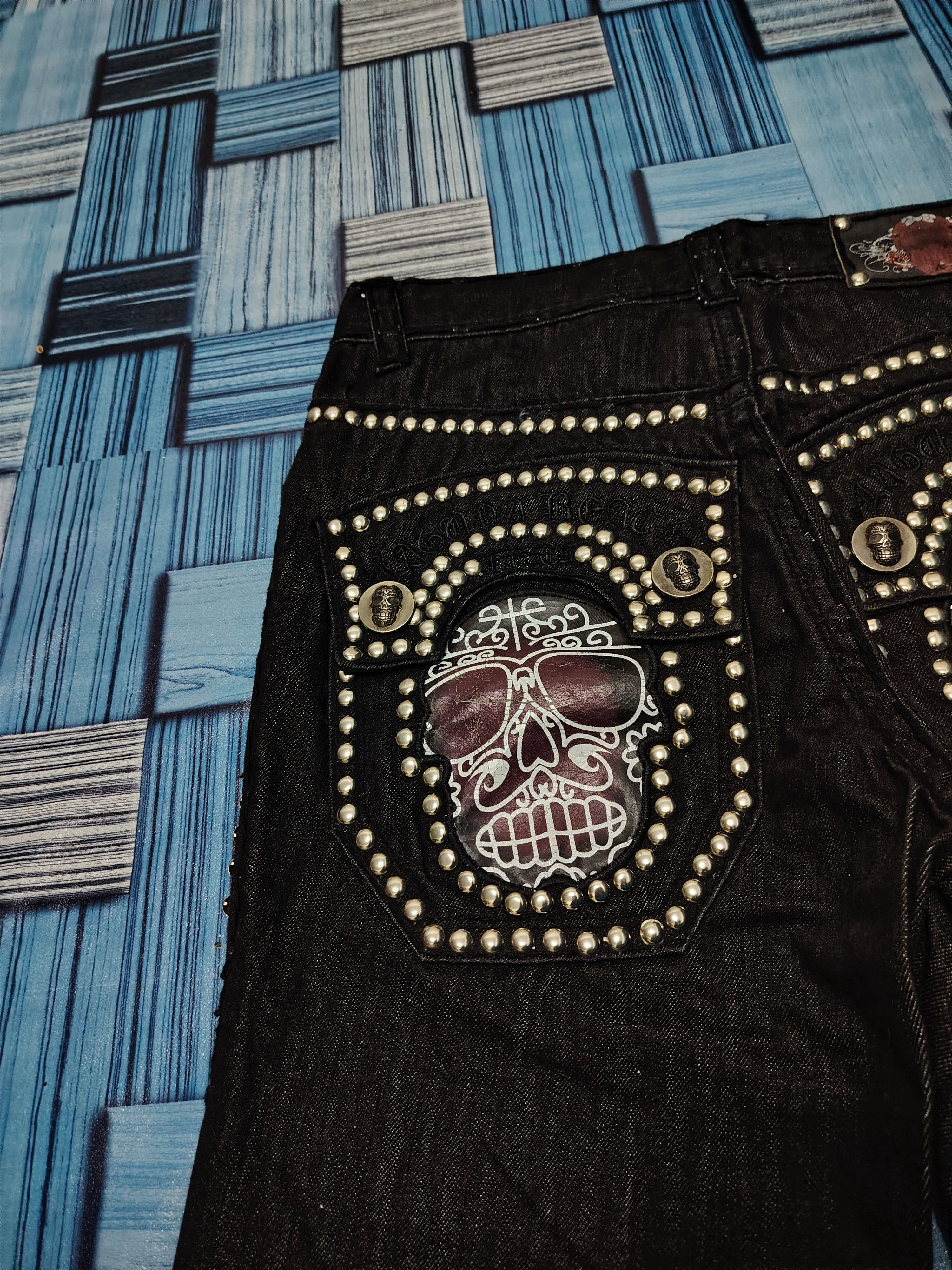 Affliction Rare! 90's Laguna Beach Crazy Jeans Button Affliction design Size US 31 - 16 Thumbnail