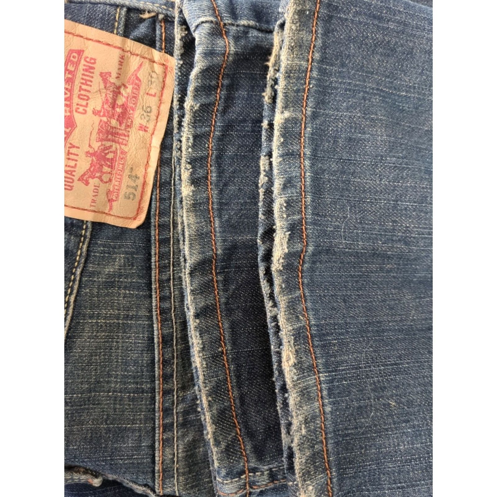 Levi's Levi's 514 Slim Straight Jeans Mens 36x30 Blue Dark Wash Western Cowboy Pattern Solid 5-Pocket Denim Cotton Zip Inseam 30 Size US 36 / EU 52 - 7 Thumbnail