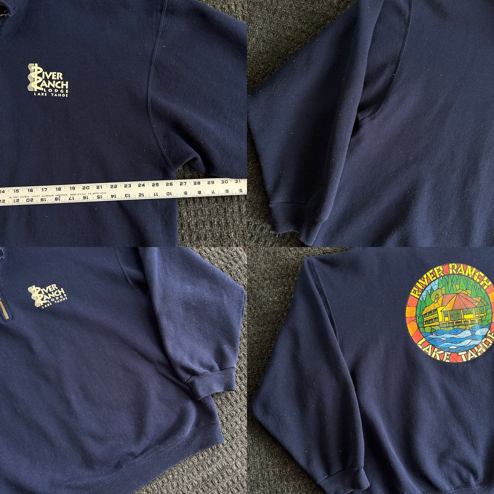 Jerzees VINTAGE River Ranch Lodge Lake Tahoe 1/4 Zip Pullover Sweatshirt Blue 2XL Jerzees Unisex Adults Sweatshirt Size US XXL / EU 58 / 5 - 8 Thumbnail