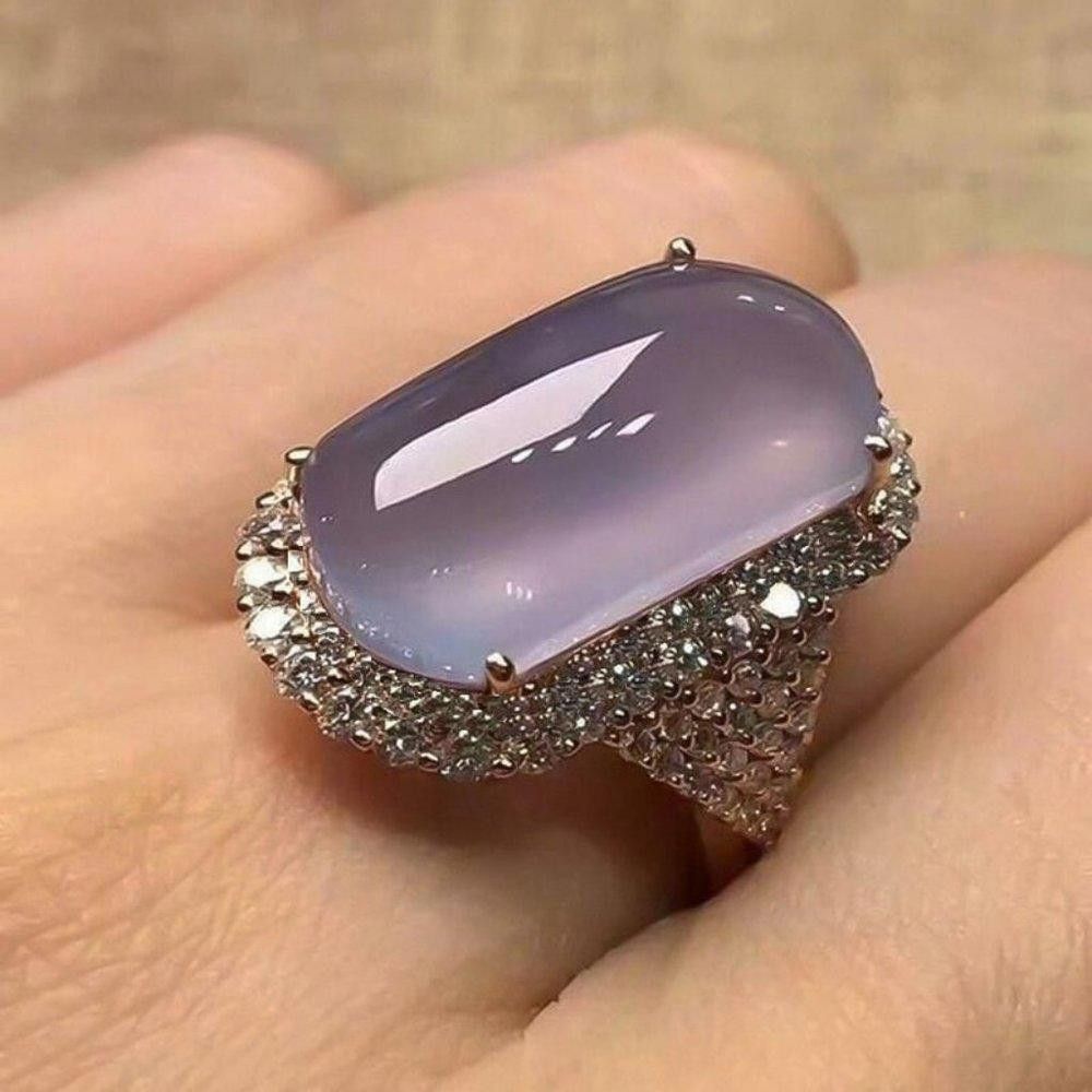 Designer Large Taro Purple Gemstone Elegant Silver Ring - Size 6 Size ONE SIZE - 1 Thumbnail