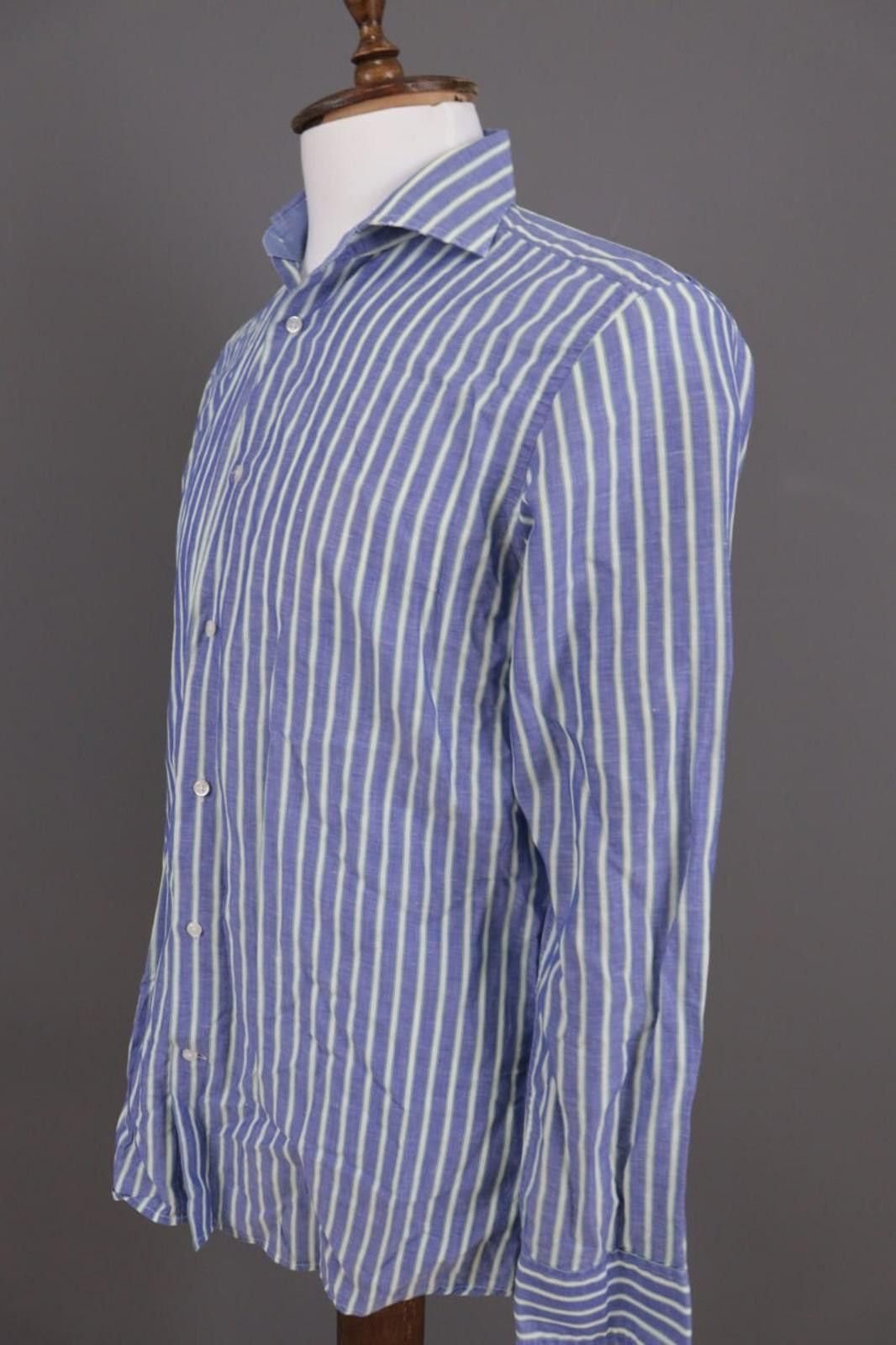 Designer Hackett London Blue Striped Blue Shirt Size 39 / 15.5 Size US M / EU 48-50 / 2 - 7 Thumbnail
