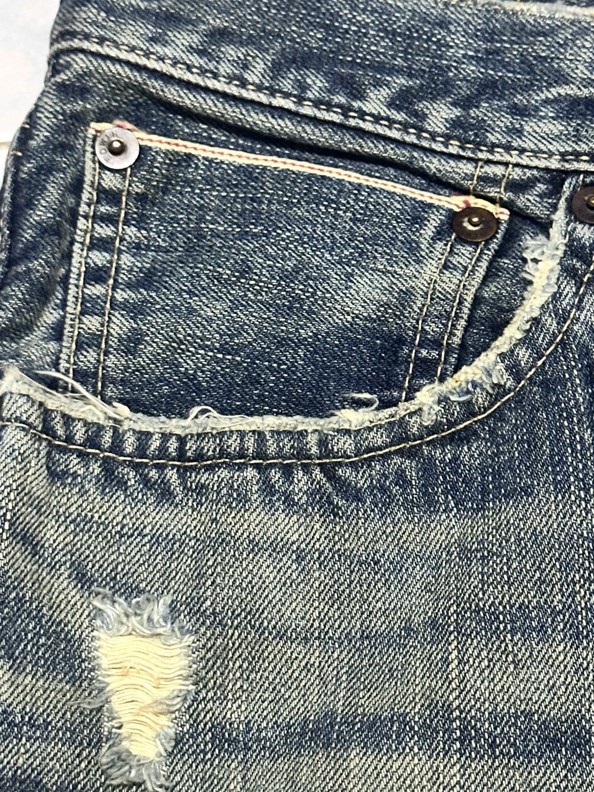 Edwin Edwin 505 Vintage 90's Selvedge Distressed Baggy & Mudwash Size US 33 - 8 Thumbnail